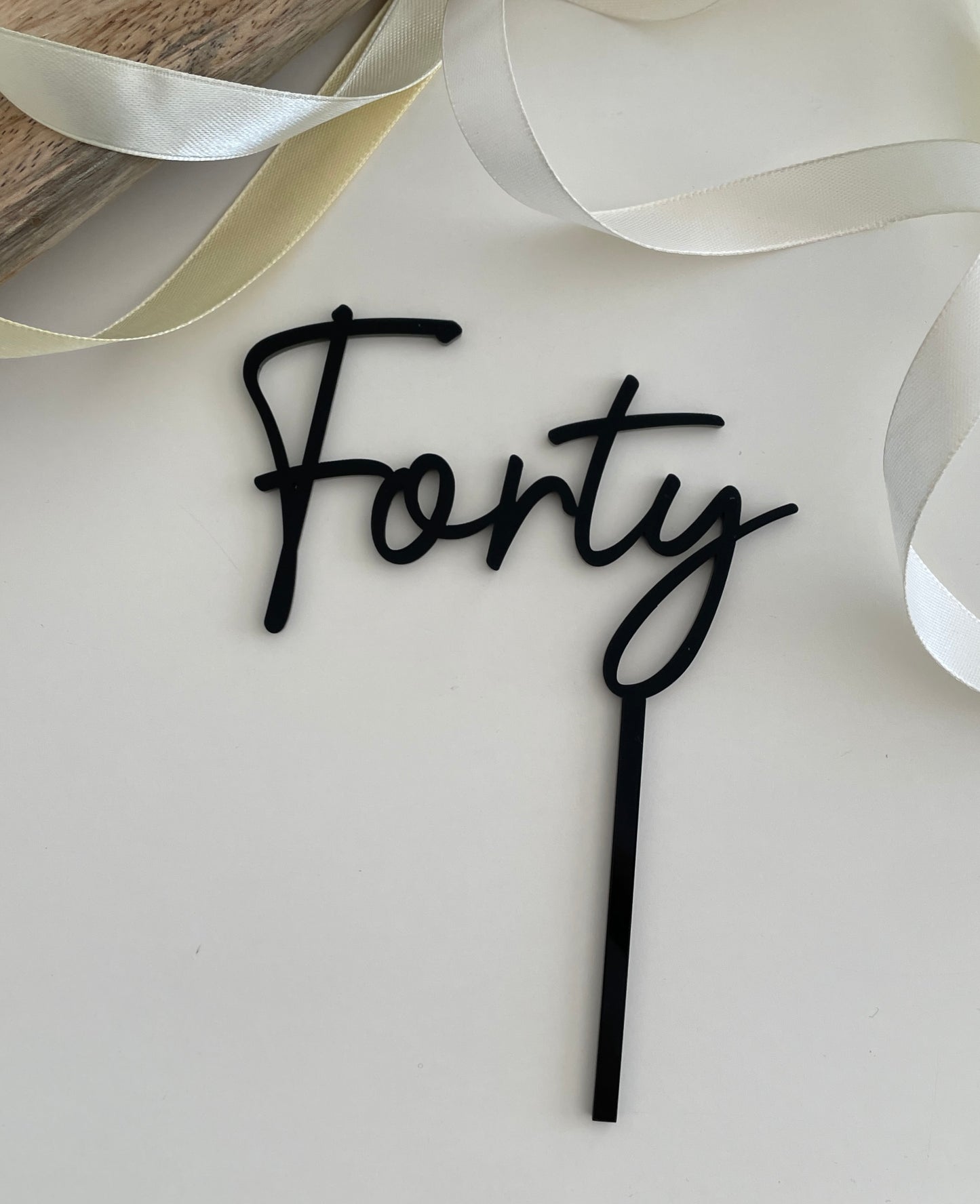 Forty Cake Topper. Black Acrylic