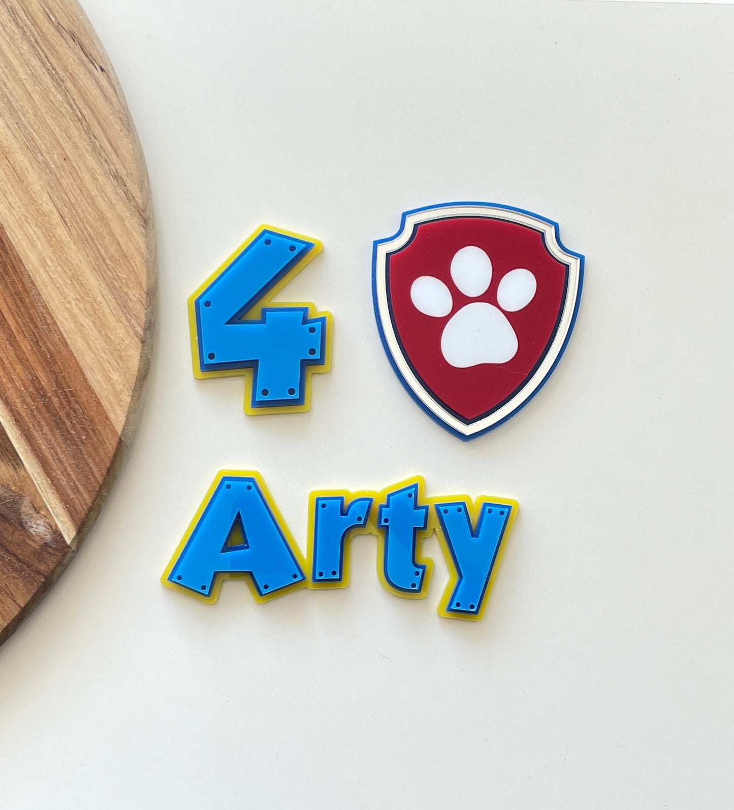 Dog Paw Patrol Theme. Acrylic Name And Age Cake Charm.