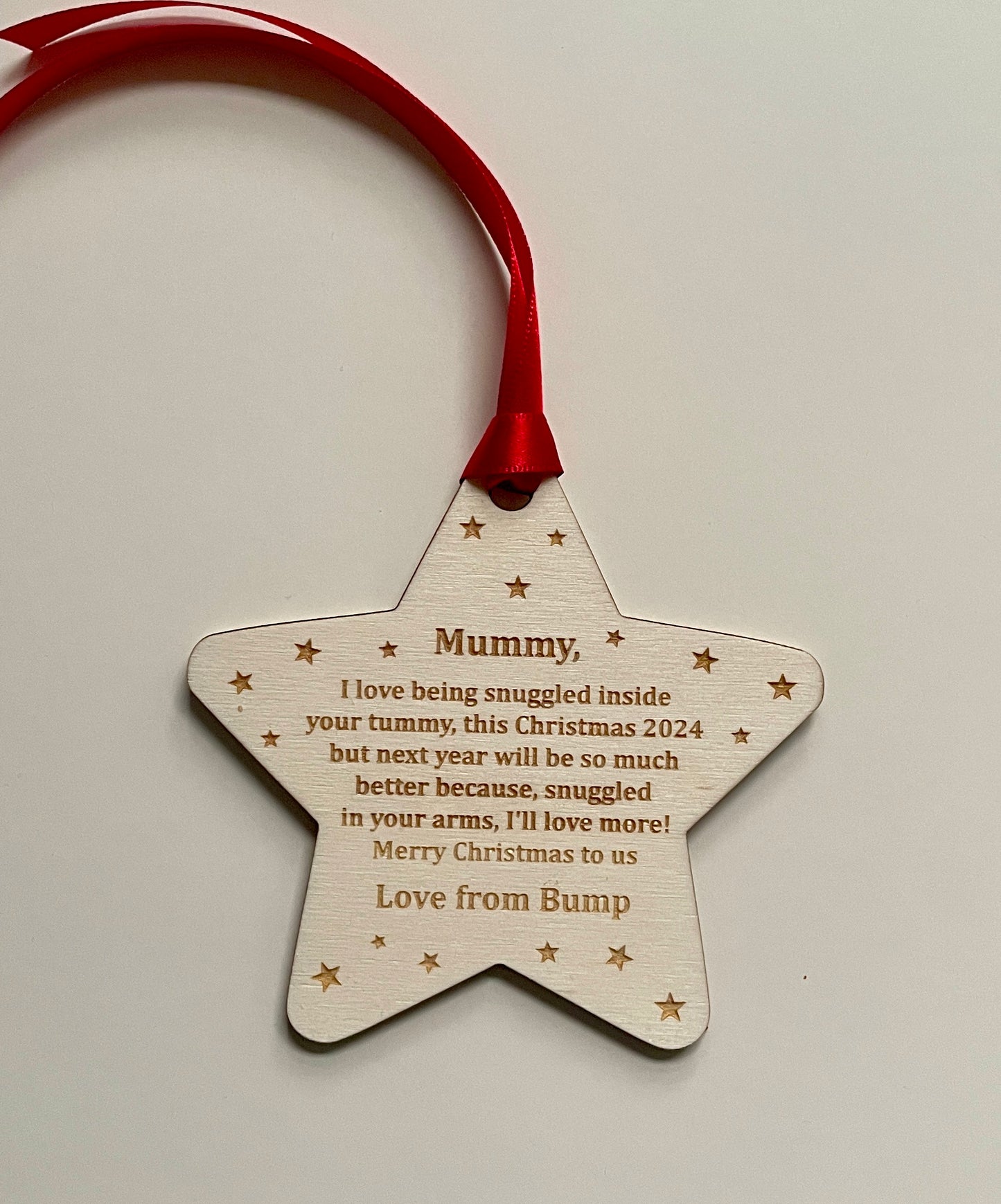 Merry Christmas mummy to be decoration. Christmas 2024. Personalised baby decoration from the bump.