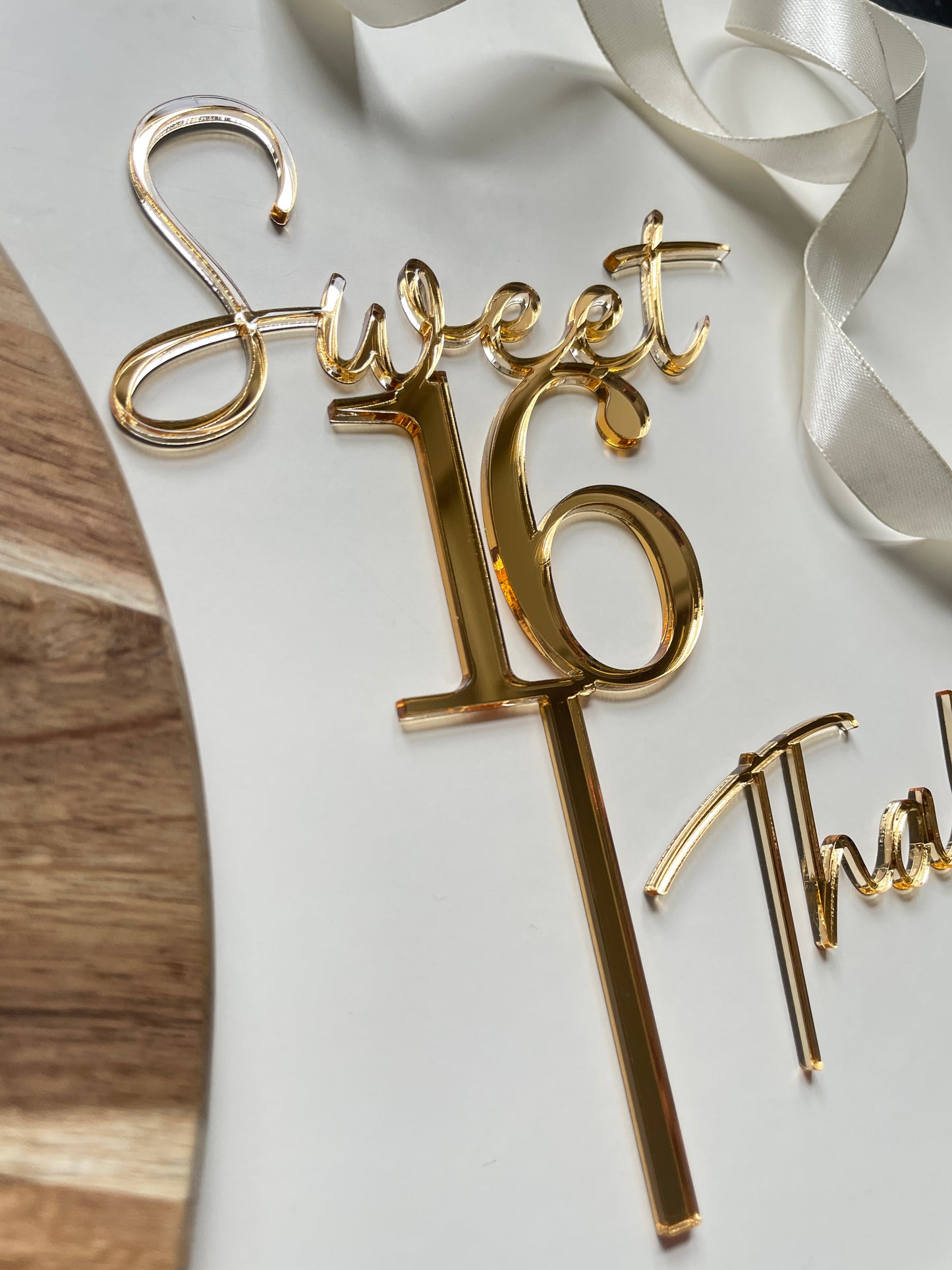Sweet 16 Acrylic Cake Topper. Name Charm Topper Set