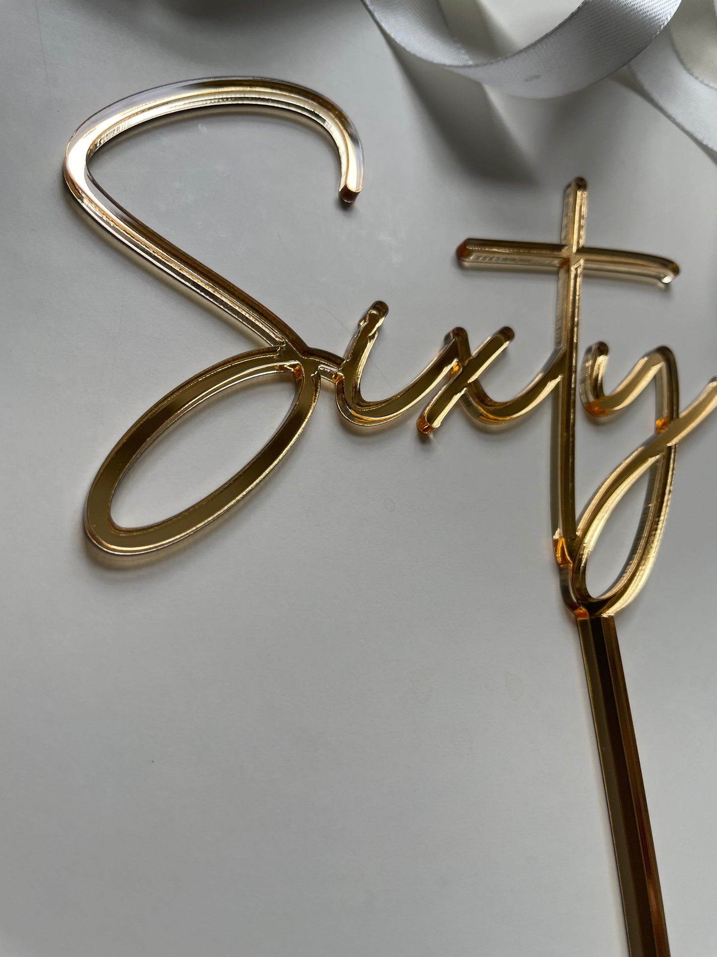 Sixty Gold Mirrored Acrylic Cake Topper.