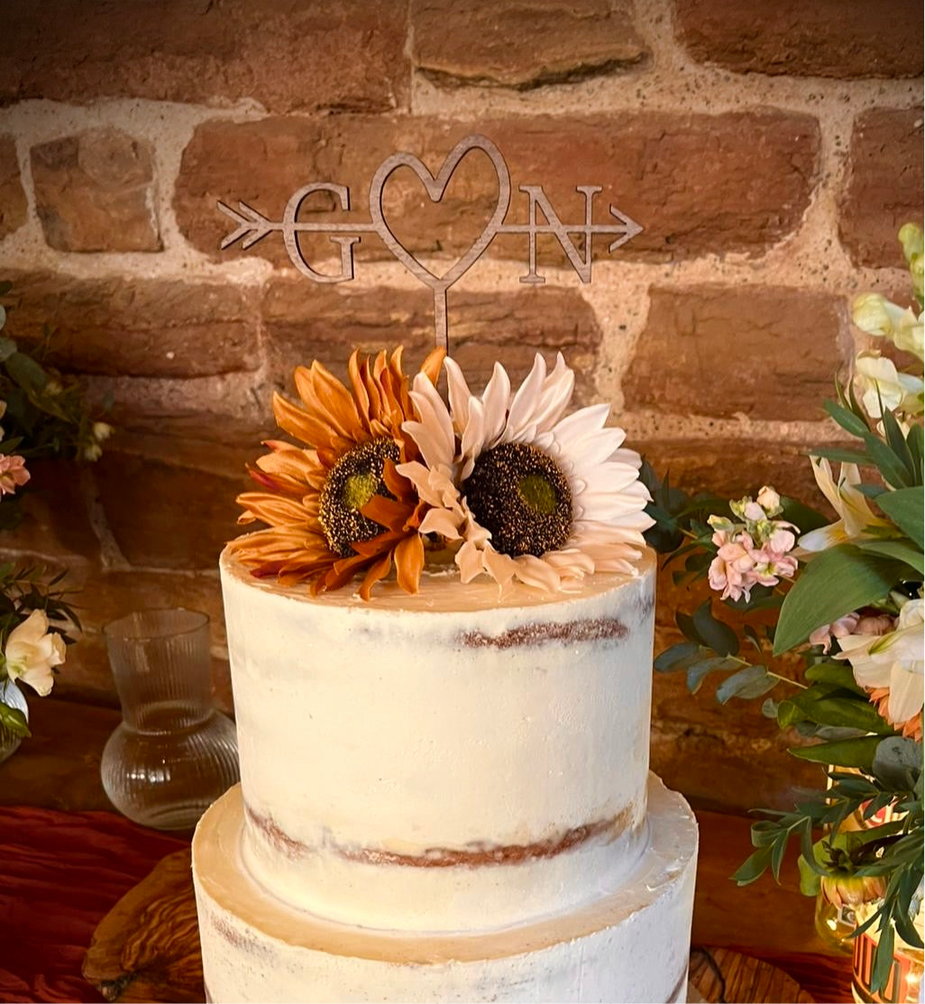 Rustic Wedding Cake Topper. Initials and Heart Design. Engagement Topper. Anniversary Topper.