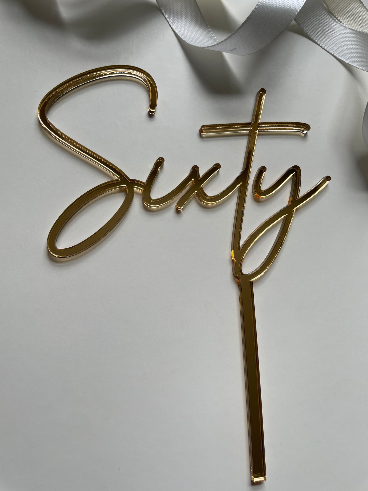 Sixty Gold Mirrored Acrylic Cake Topper.