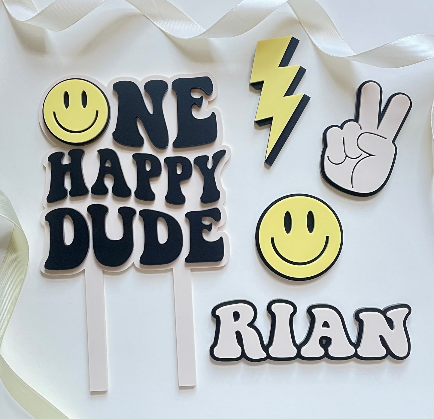 One Happy Dude. Smiley Face | Acrylic cake topper set.