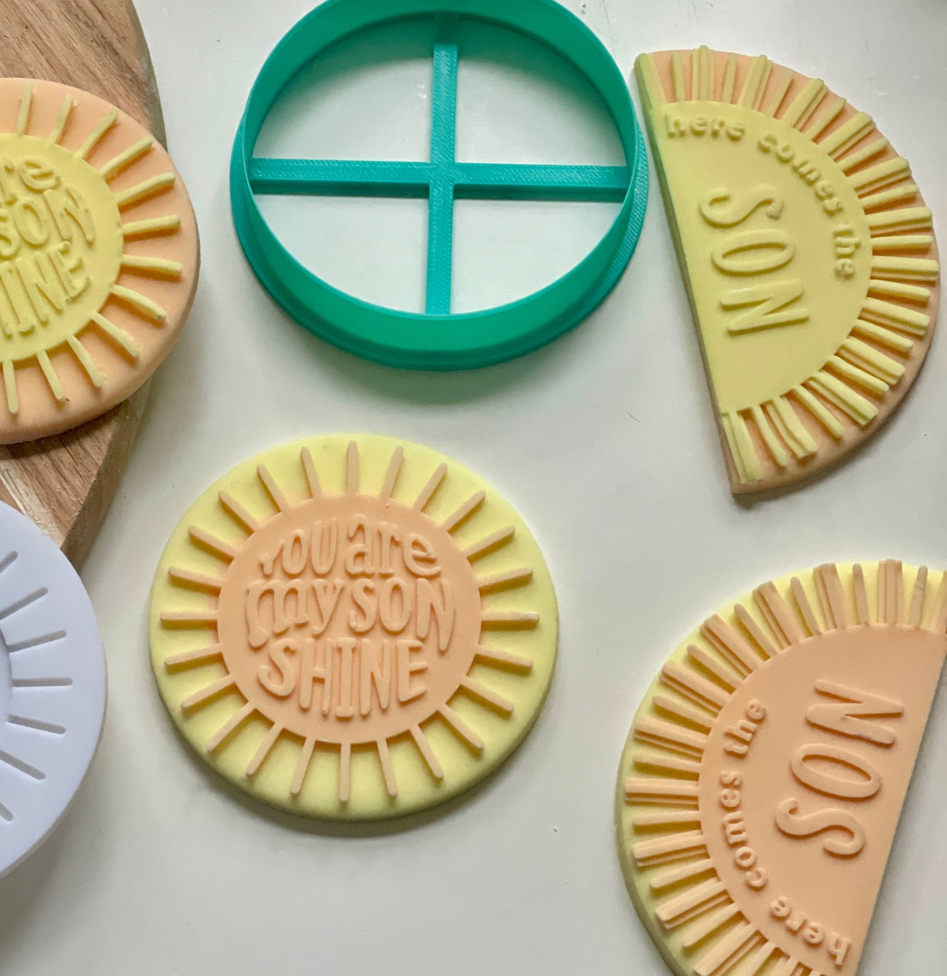 You are my son shine 3d printed debosser and cutter set for using with fondant to make toppers for biscuits and cakes. 