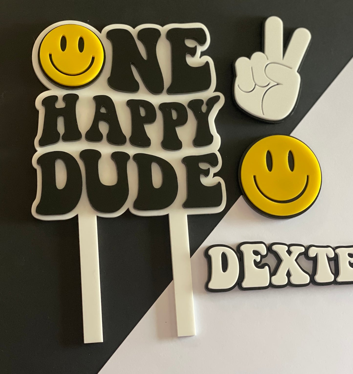 One Happy Dude. Smiley Face | Acrylic cake topper set.
