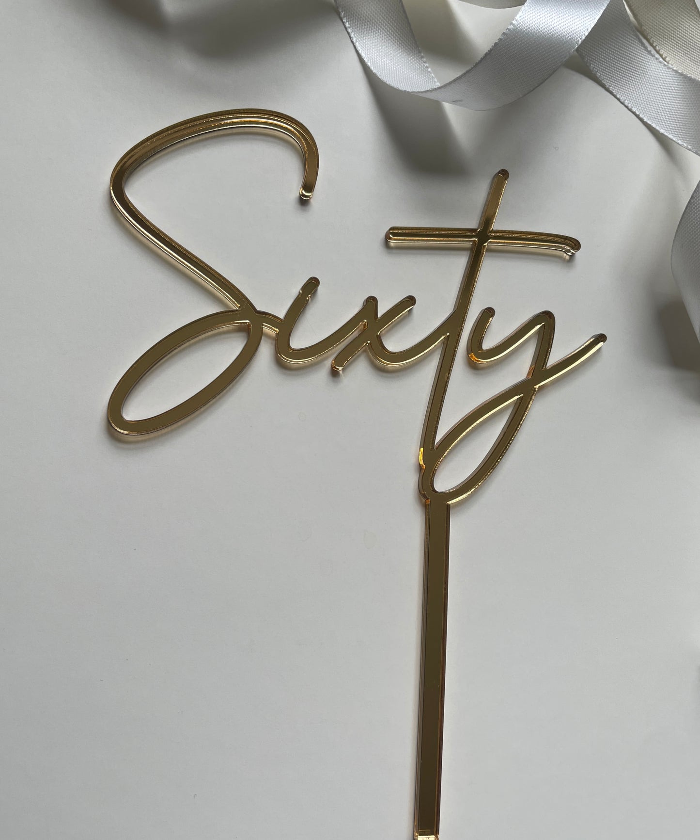 Sixty Gold Mirrored Acrylic Cake Topper.