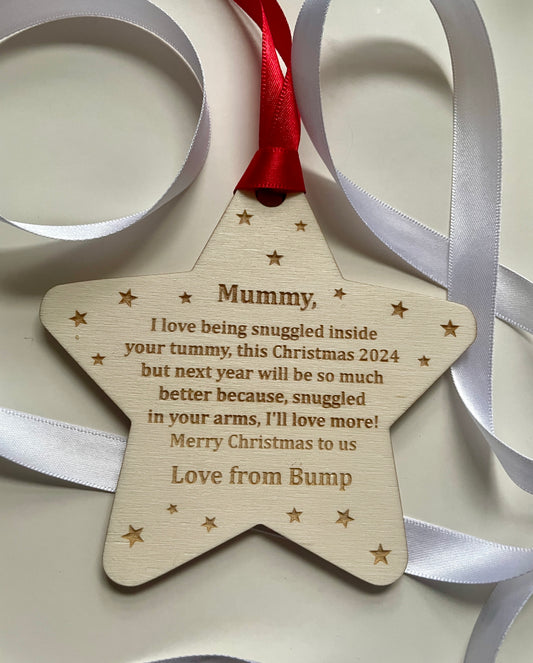 Merry Christmas mummy to be decoration. Christmas 2024. Personalised baby decoration from the bump.