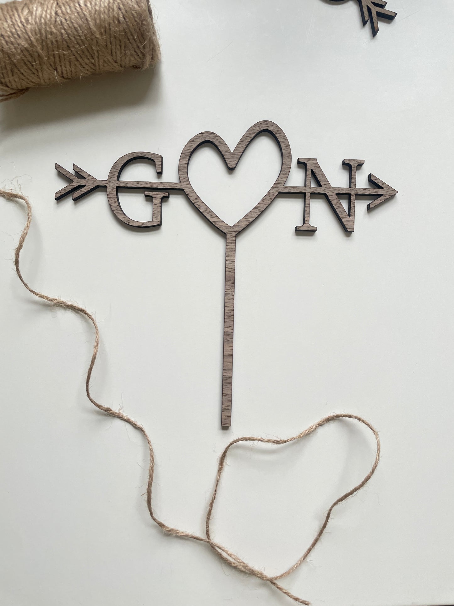 Rustic Wedding Cake Topper. Initials and Heart Design. Engagement Topper. Anniversary Topper.