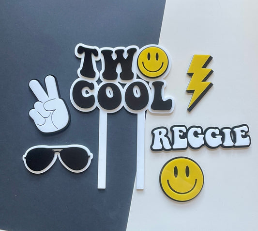 Two Cool. Smiley Acrylic cake topper set.