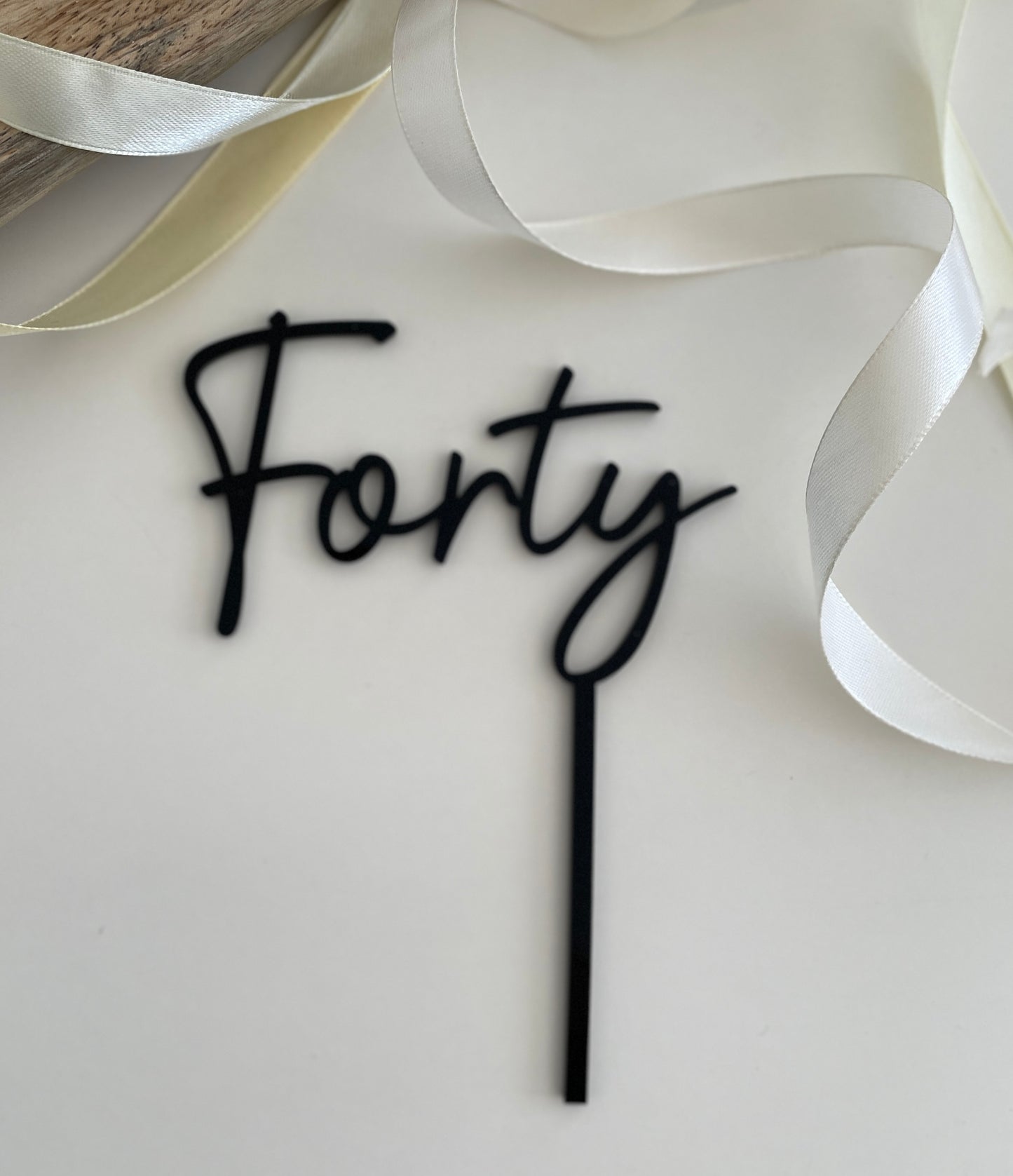 Forty Cake Topper. Black Acrylic