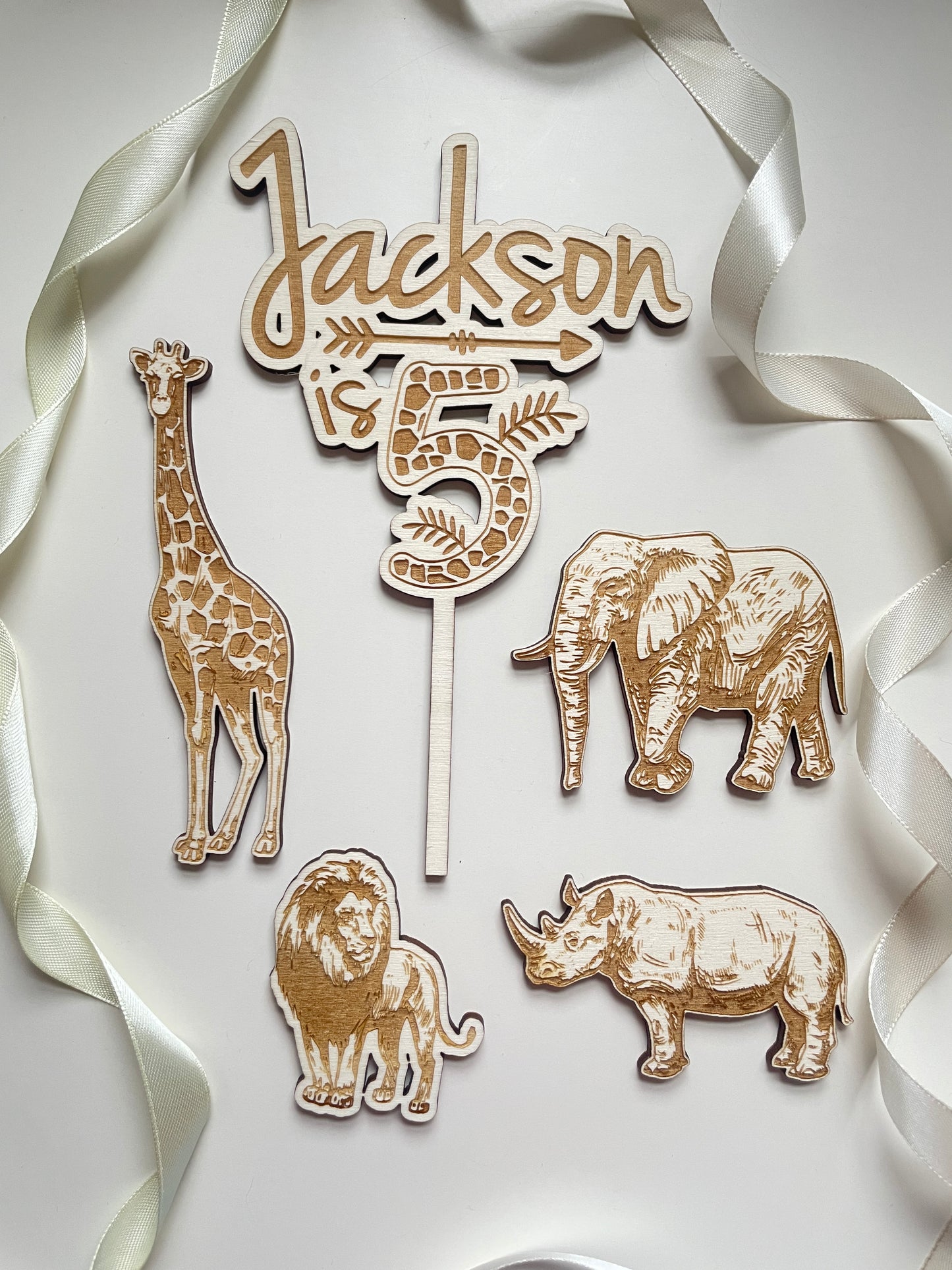 Jungle Safari Themed Birthday Cake Topper | Custom Wood Topper