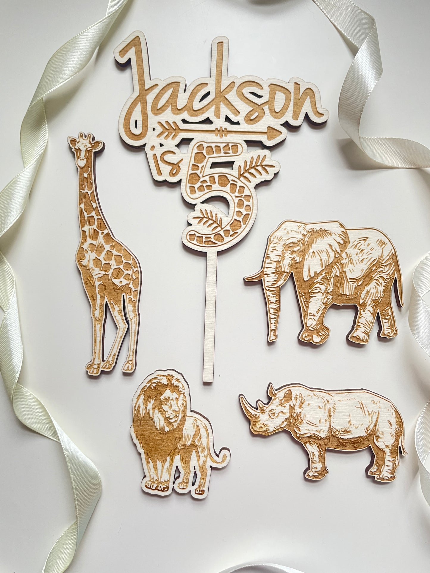 Jungle Safari Themed Birthday Cake Topper | Custom Wood Topper