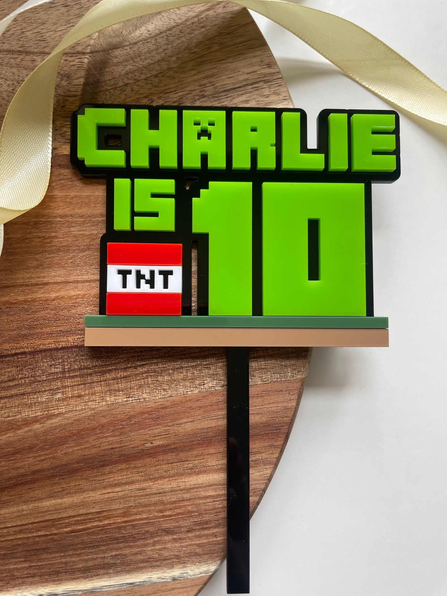 Mine Theme Name And Age Cake Topper.  Gamers Cake Topper