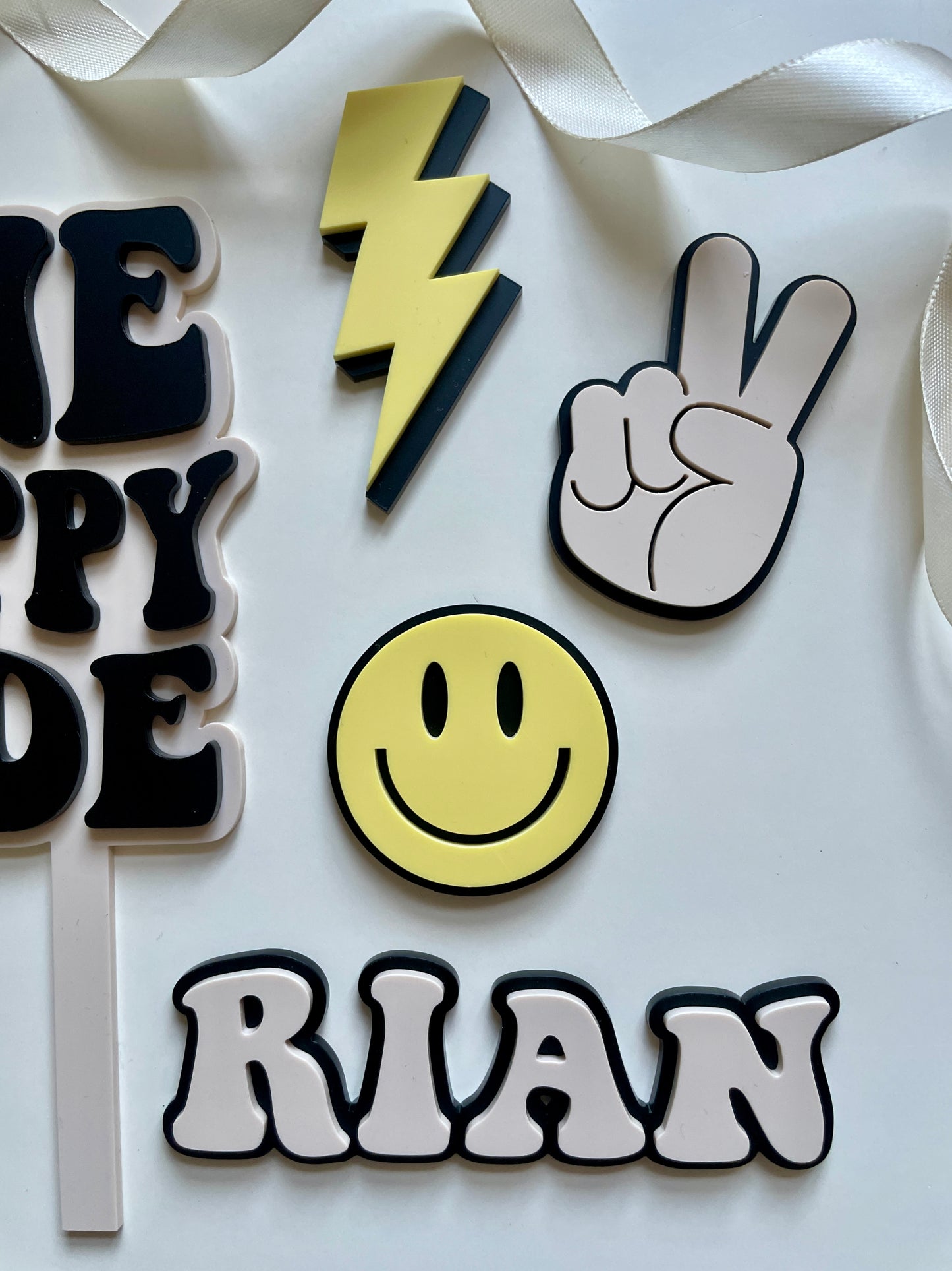 One Happy Dude. Smiley Face | Acrylic cake topper set.