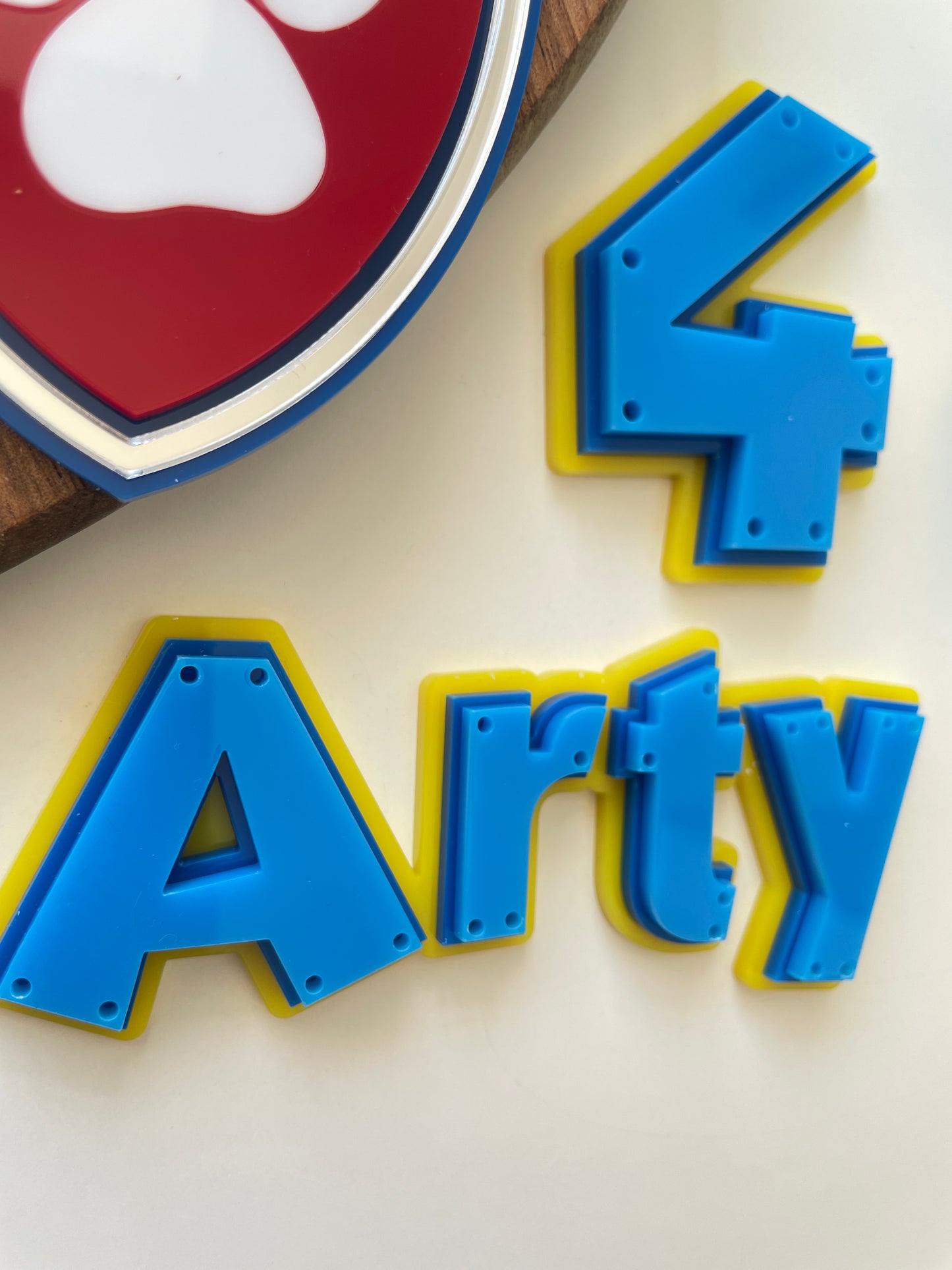 Dog Paw Patrol Theme. Acrylic Name And Age Cake Charm.