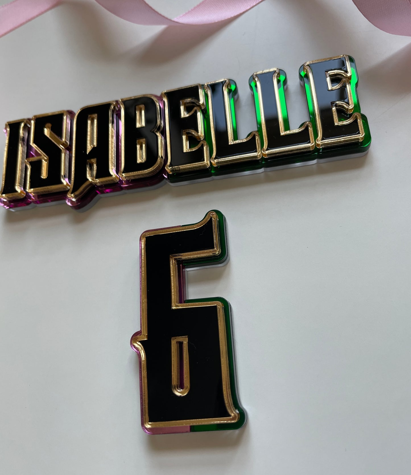 Pink And Green Wicked Theme. Name And Age Cake Charm