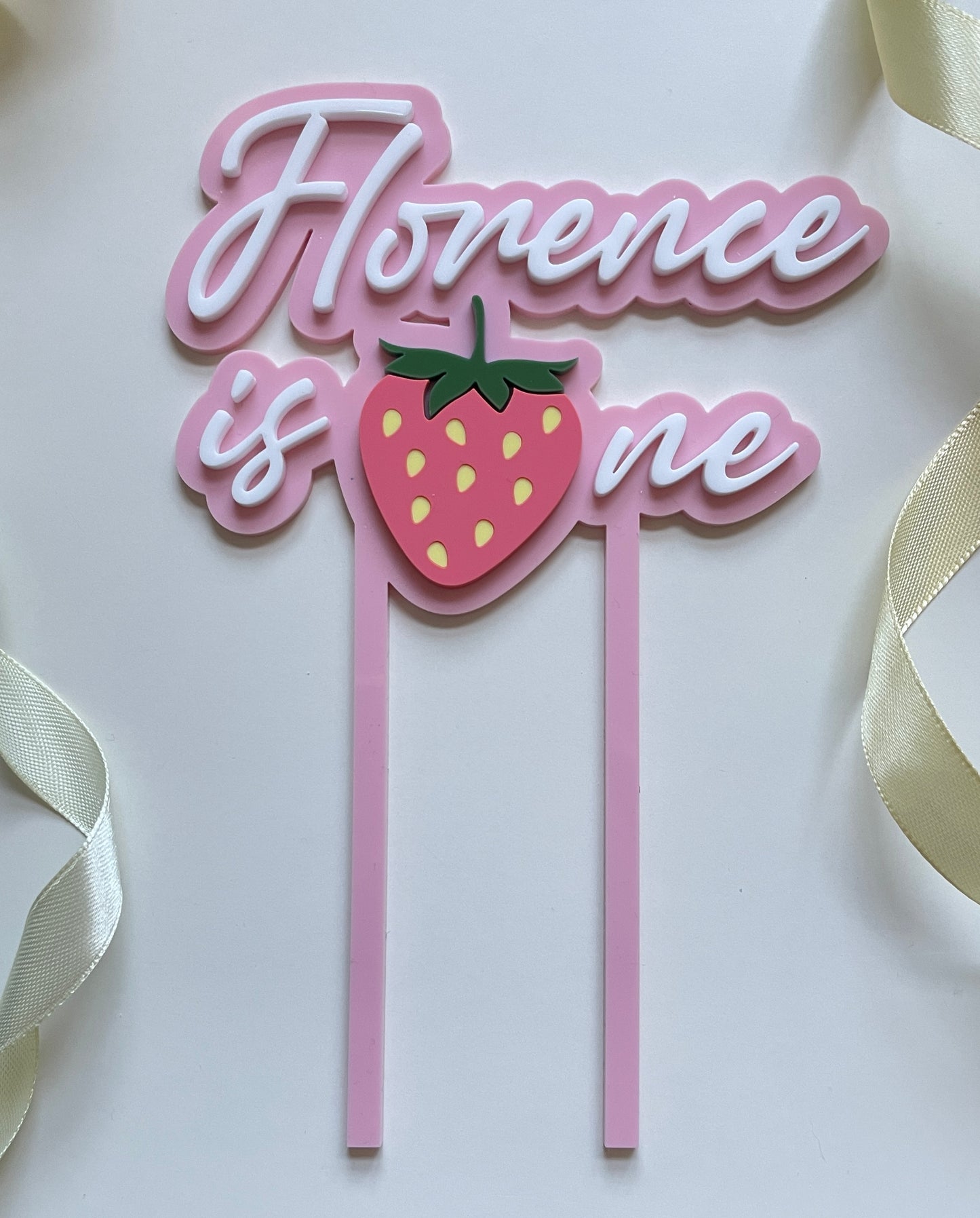 Strawberry cake topper. First birthday topper.