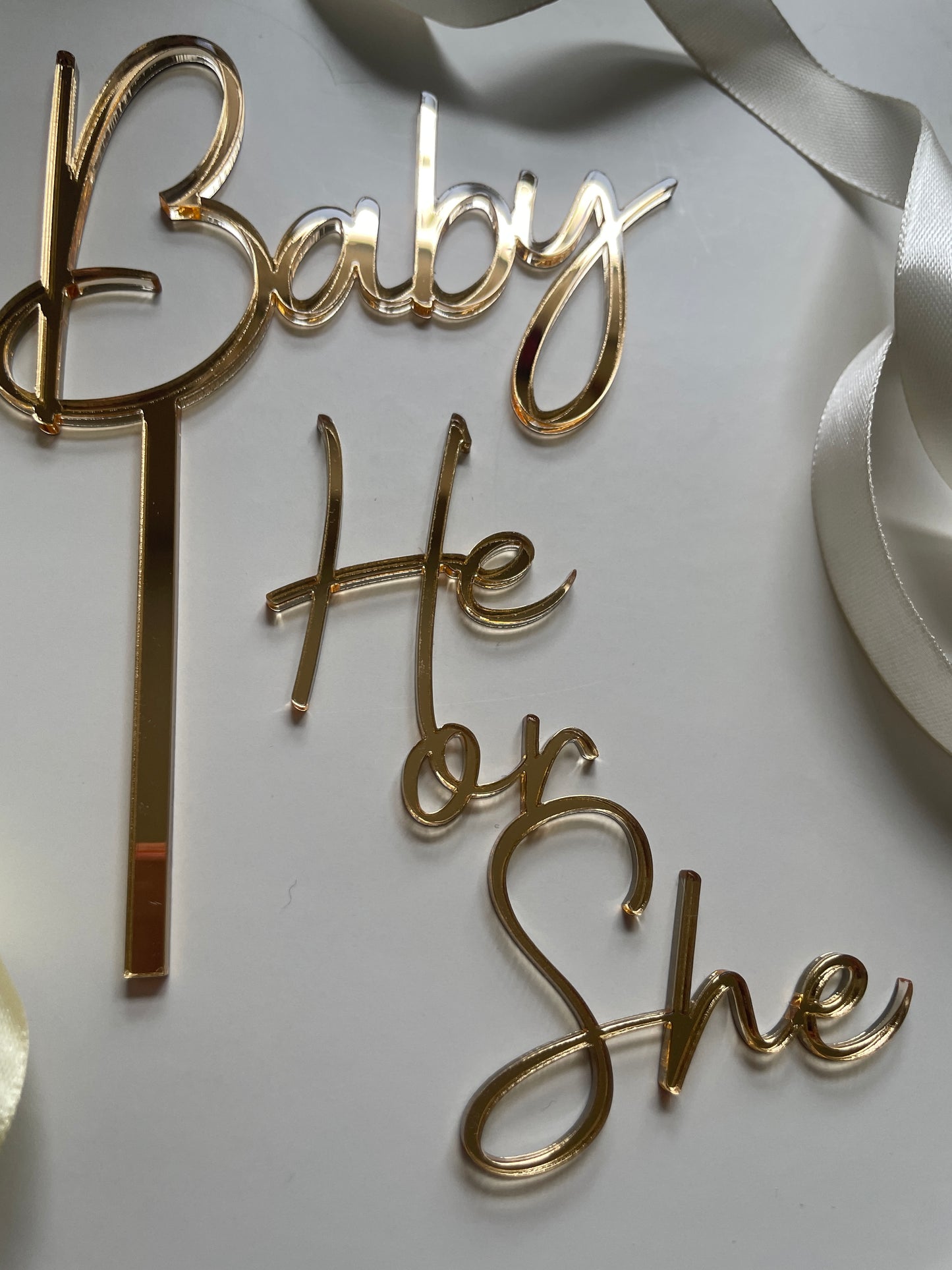 Acrylic Baby Topper and He or She Charm Set
