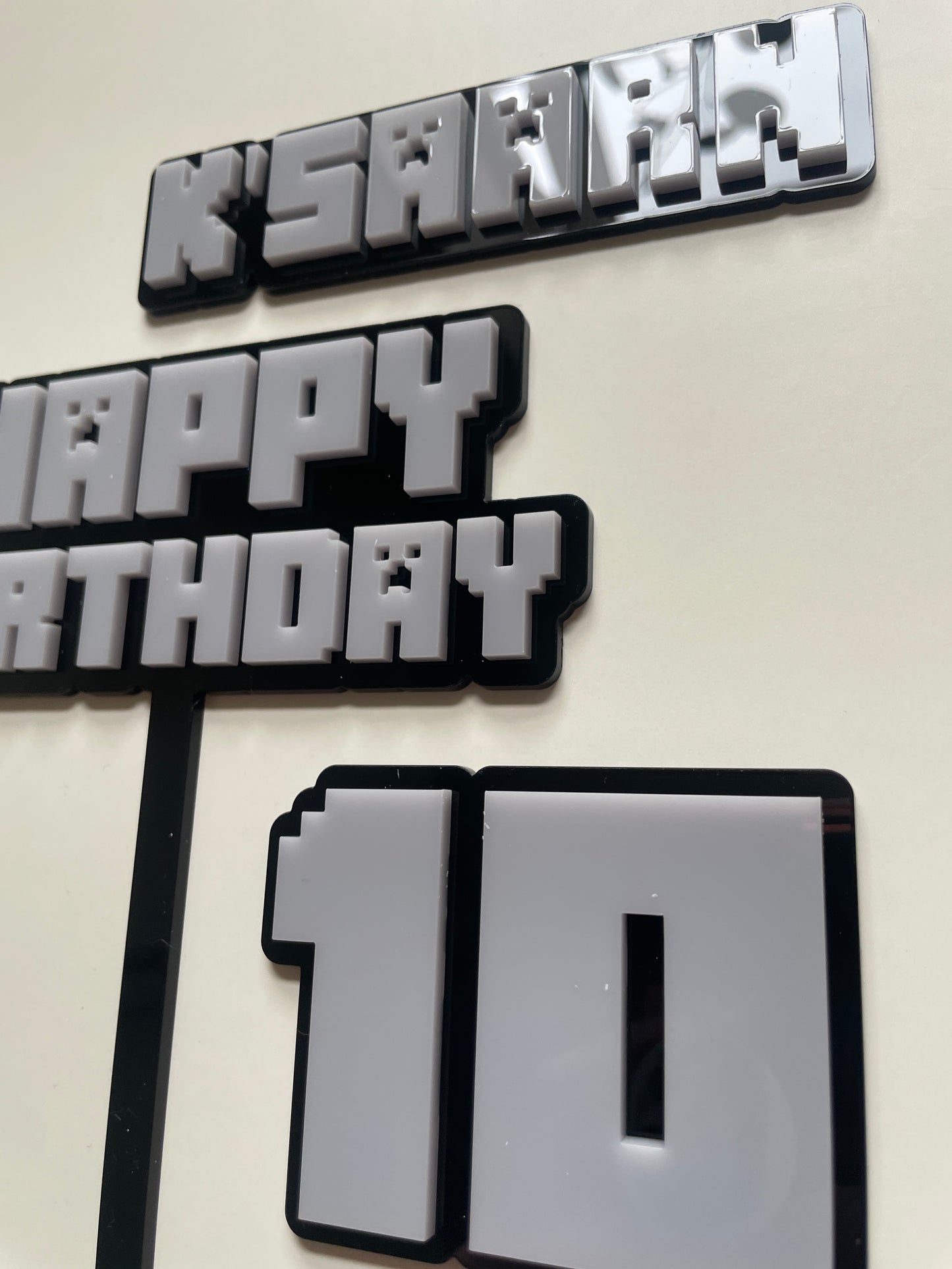 Mine Theme Happy Birthday Cake Topper. Gamers cake. Personalised Name And Age Charm.