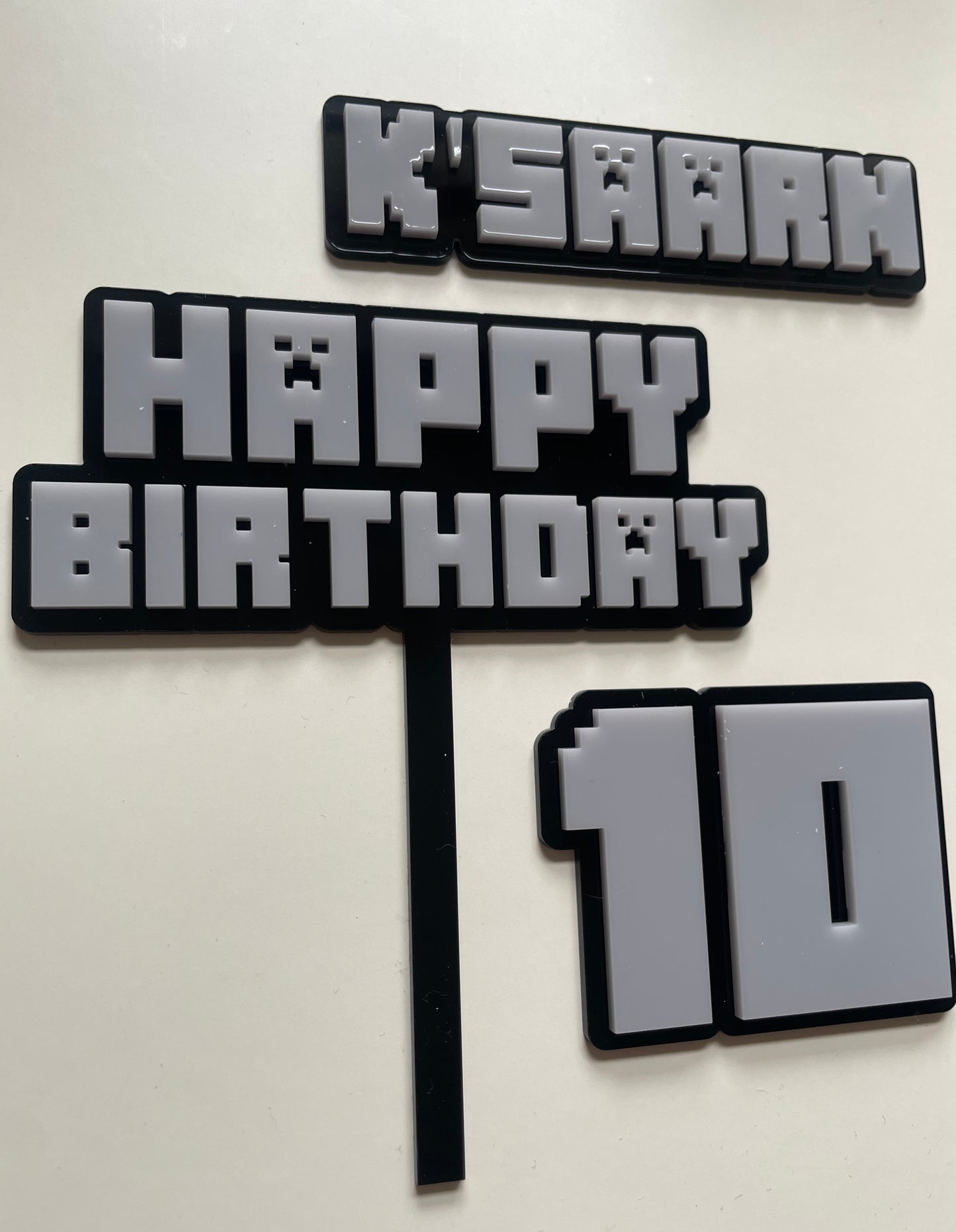 Mine Theme Happy Birthday Cake Topper. Gamers cake. Personalised Name And Age Charm.