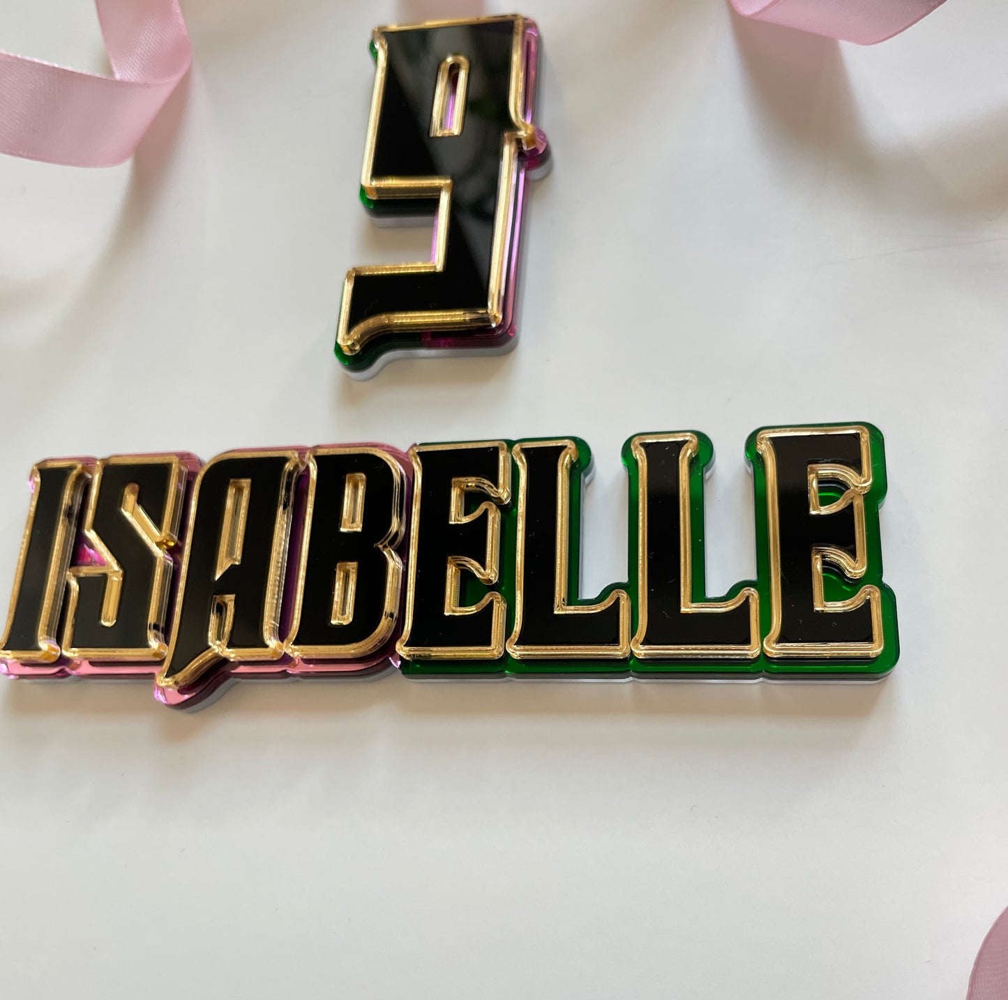 Pink And Green Wicked Theme. Name And Age Cake Charm