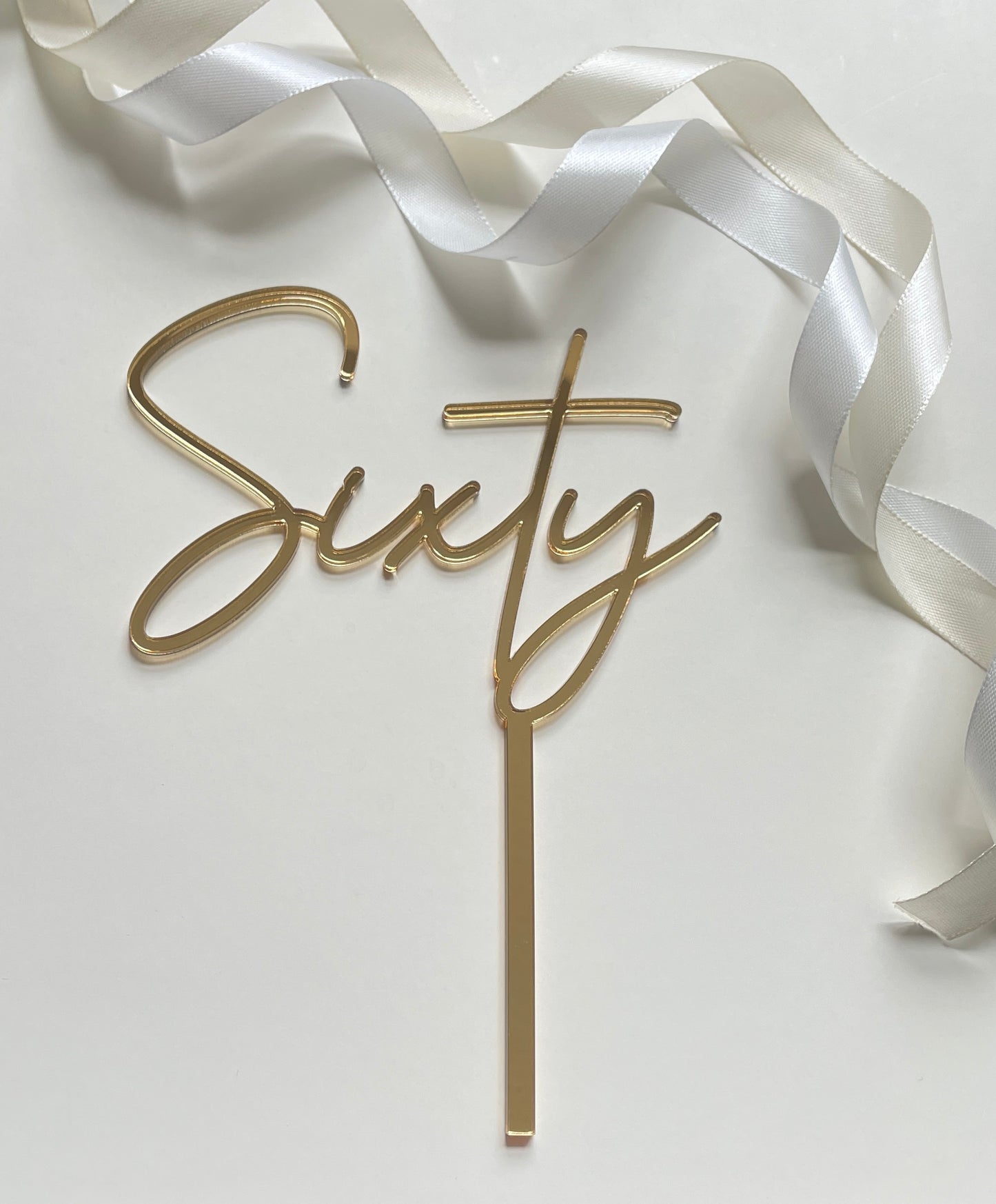 Sixty Gold Mirrored Acrylic Cake Topper.