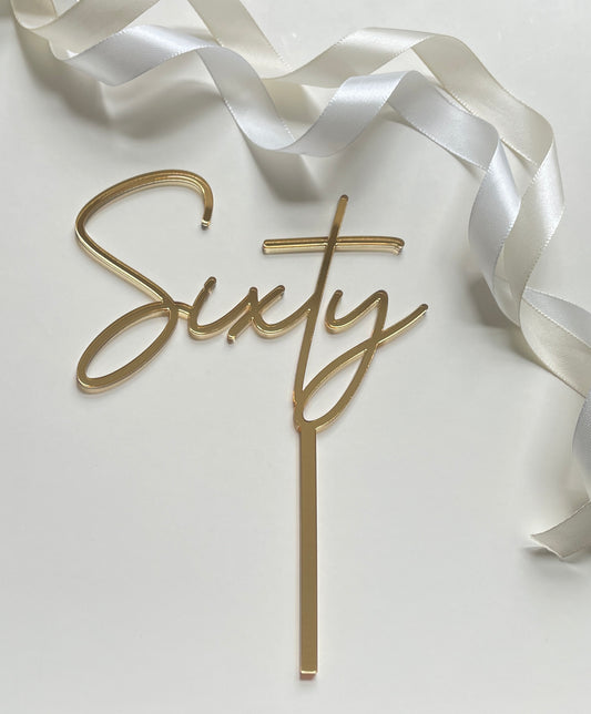 Sixty Gold Mirrored Acrylic Cake Topper.