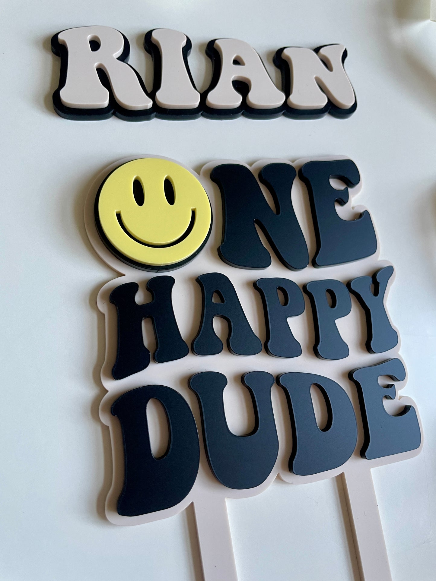 One Happy Dude. Smiley Face | Acrylic cake topper set.