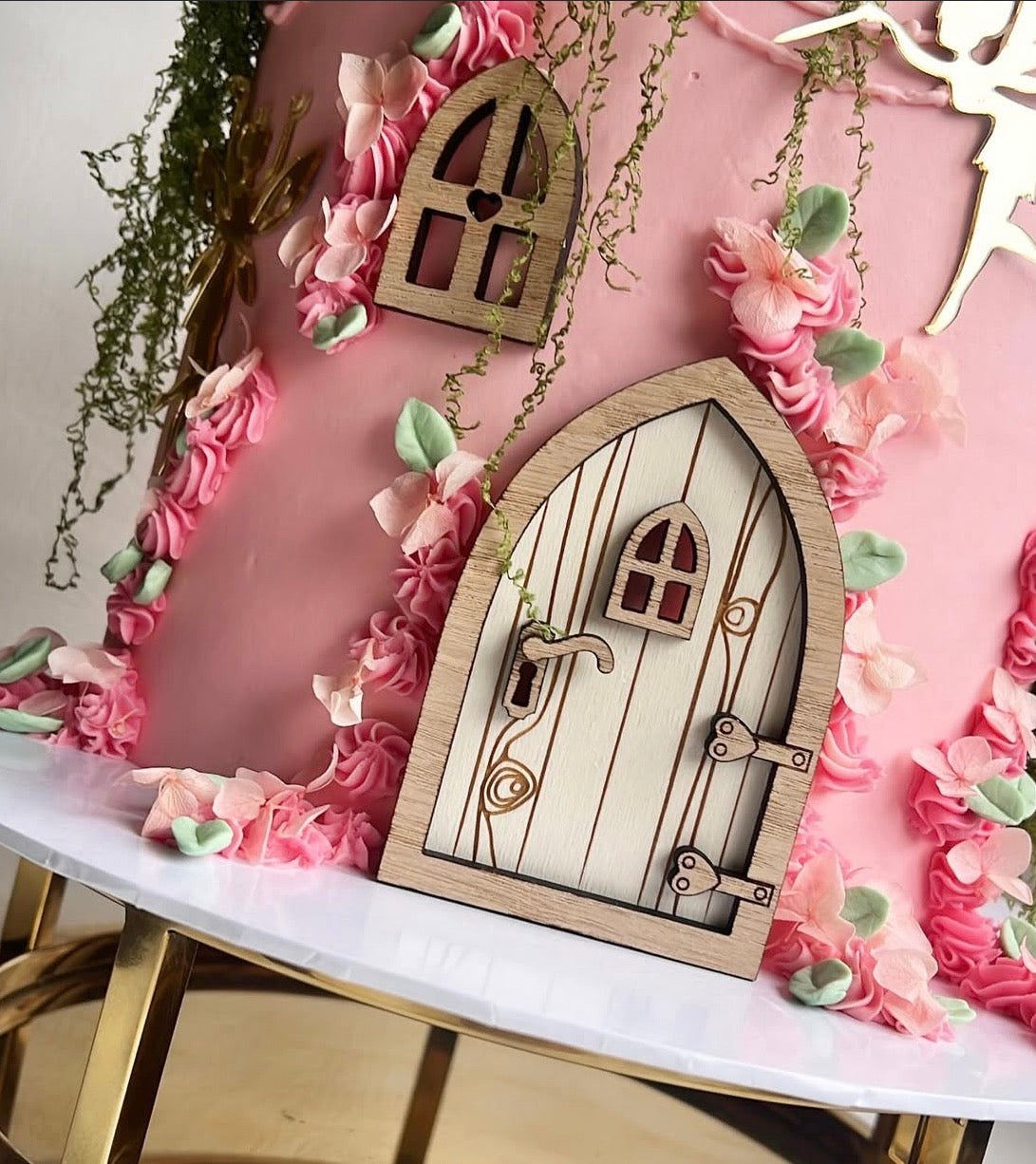 Fairy Door And Window. Wood Cake Decoration