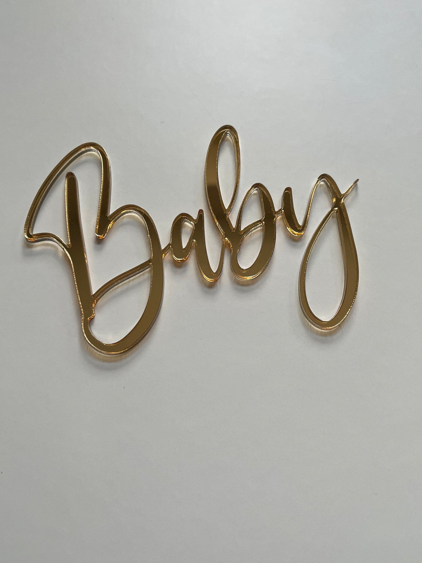 mirrored acrylic baby charm for cakes and sheets cakes. gold or silver 