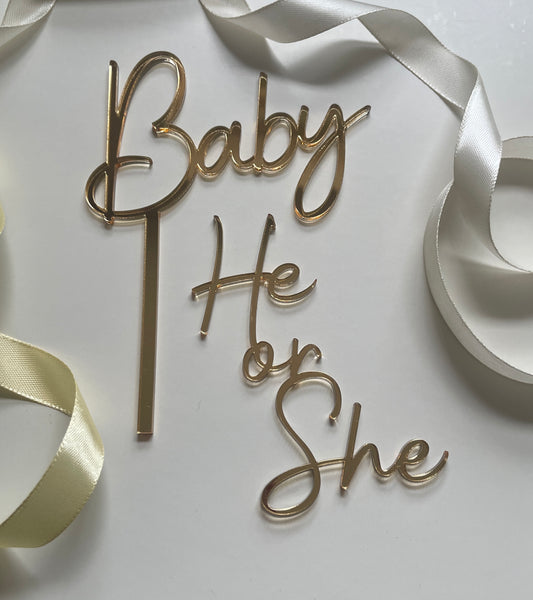 Acrylic Baby Topper and He or She Charm Set