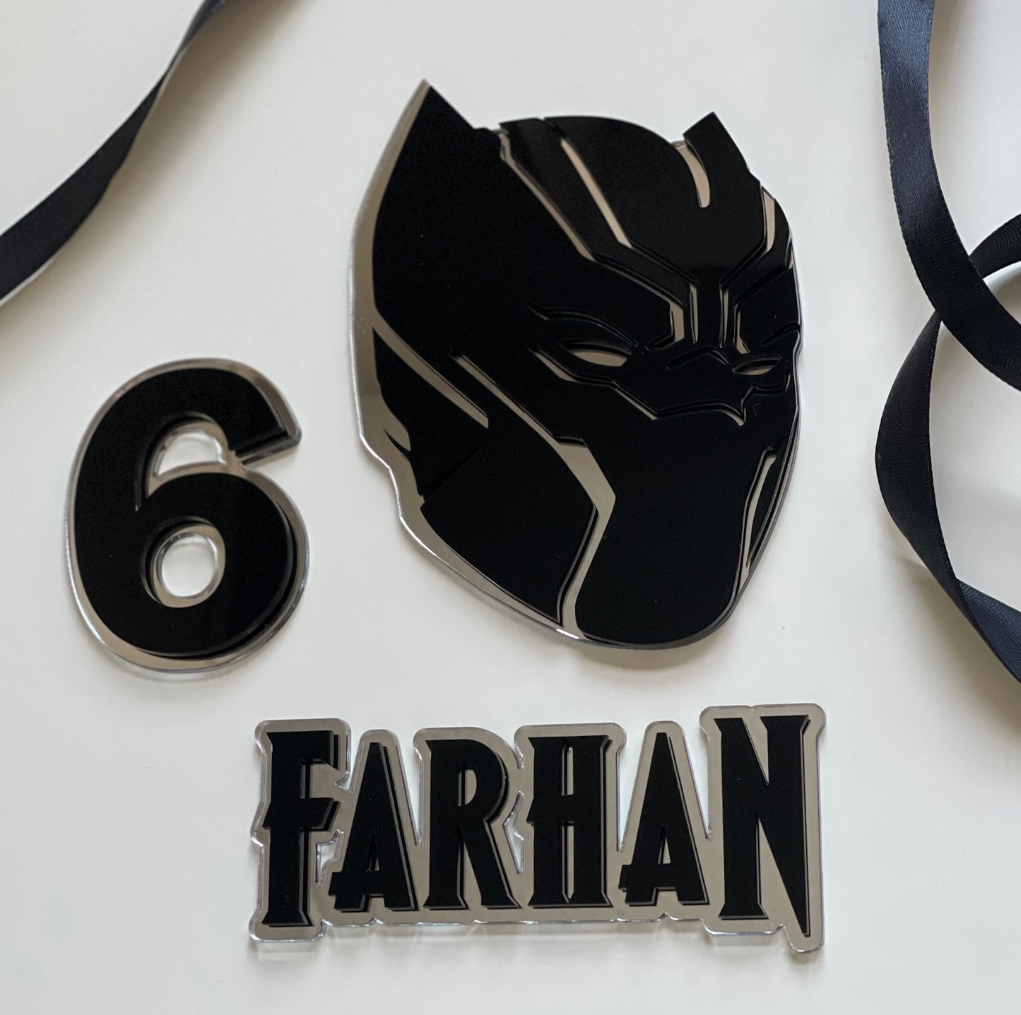 Black Panther Side Mask Set | Acrylic Cake Charms