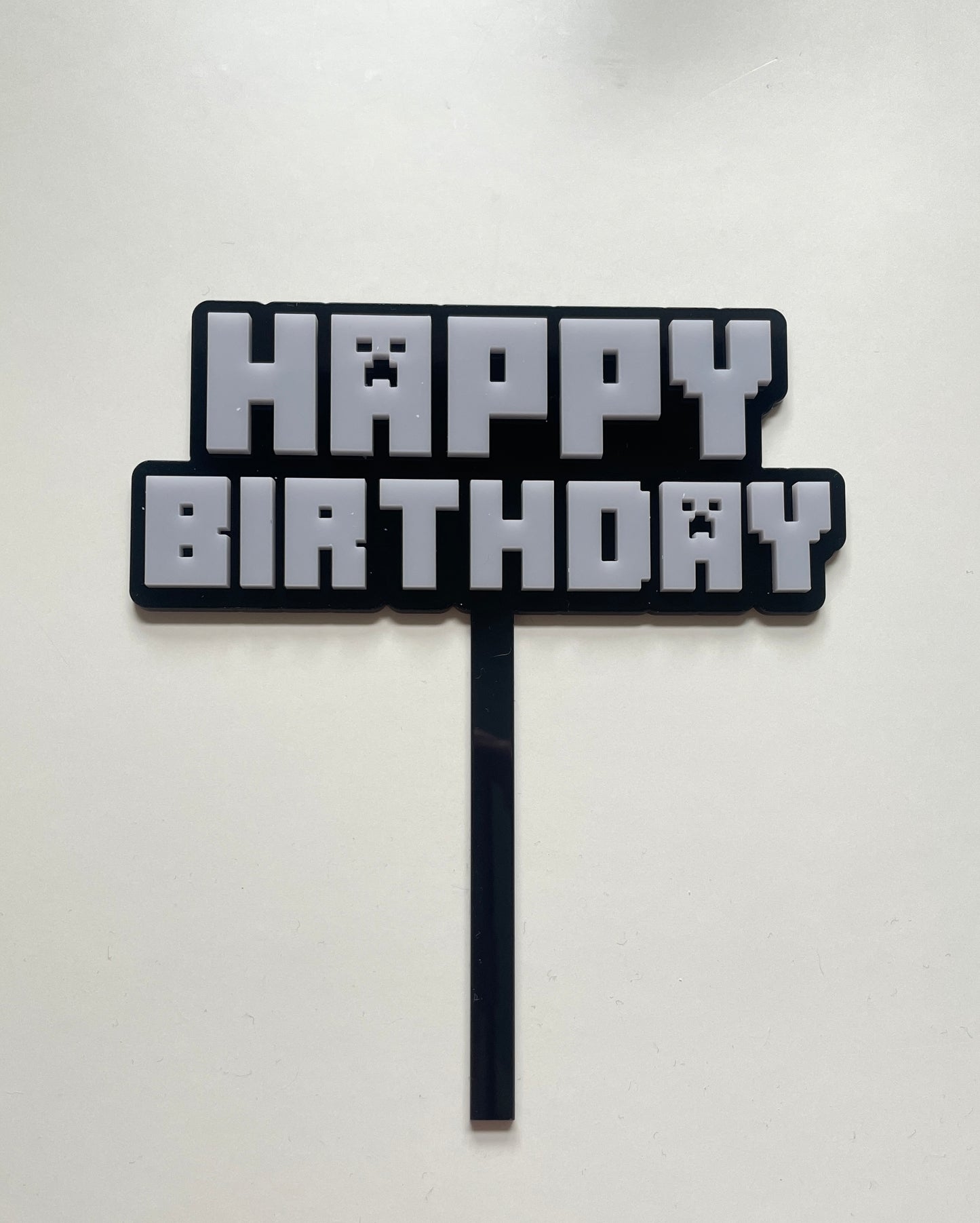 Mine Theme Happy Birthday Cake Topper. Gamers cake. Personalised Name And Age Charm.