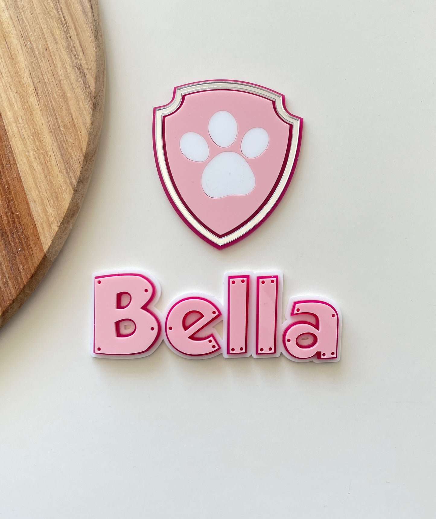 Dog Paw Patrol Theme. Acrylic Name And Age Cake Charm.