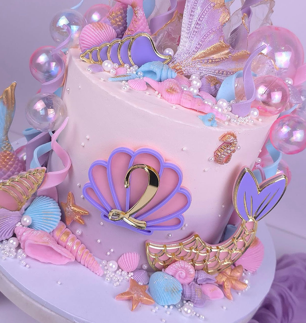 Mermaid Cake Topper Set | Pastel And Gold Acrylic Name And Age Charms