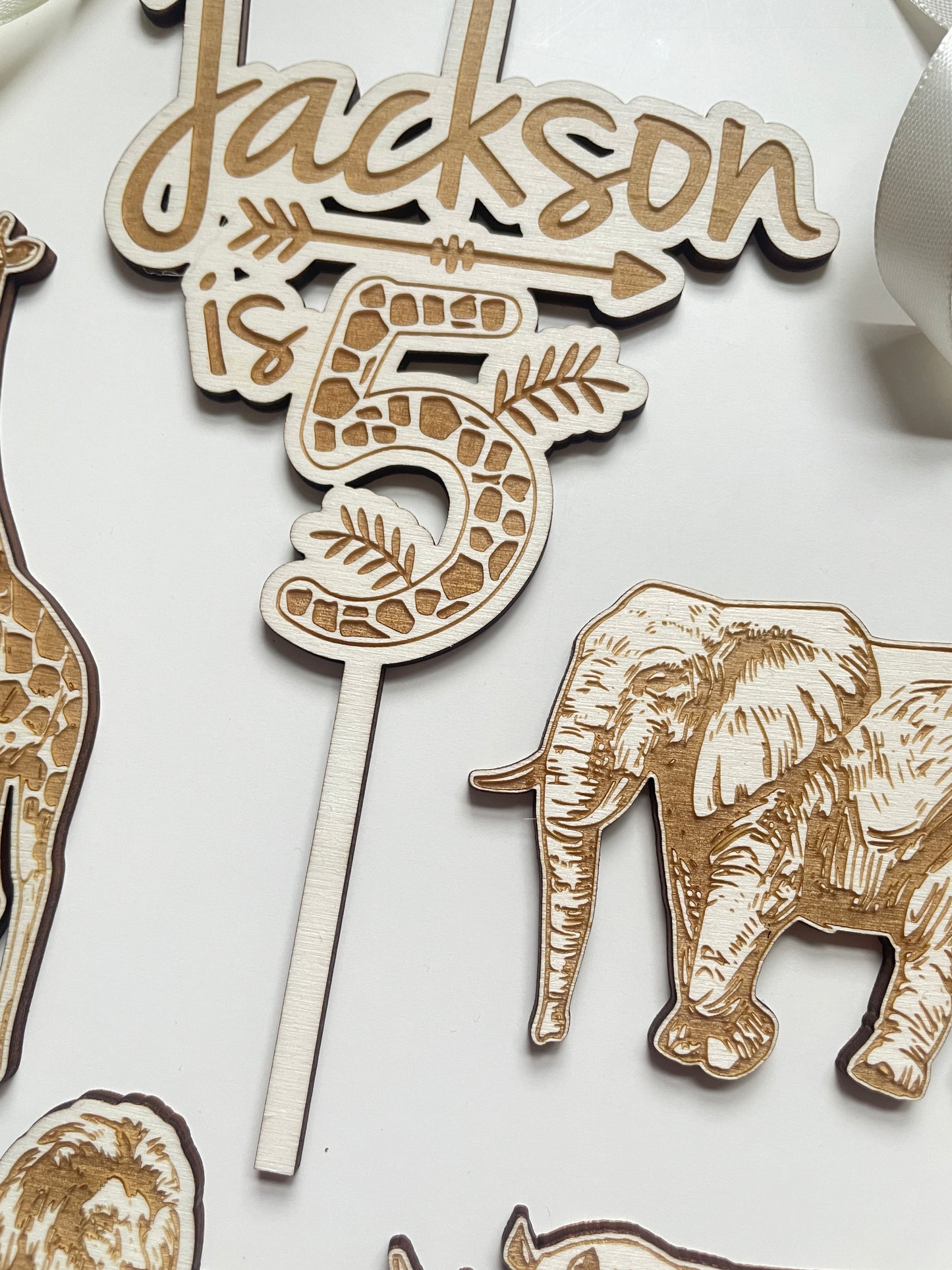 Jungle Safari Themed Birthday Cake Topper | Custom Wood Topper