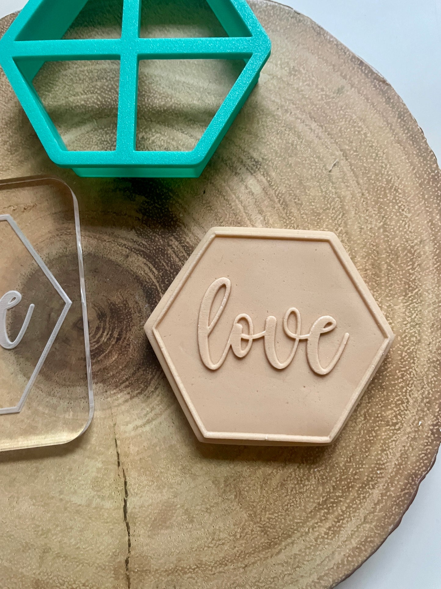 Love In A Hexagon / Embosser / Debosser And Cutter set. Acrylic.