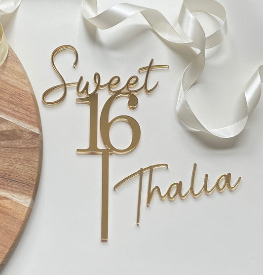 Sweet 16 Acrylic Cake Topper. Name Charm Topper Set