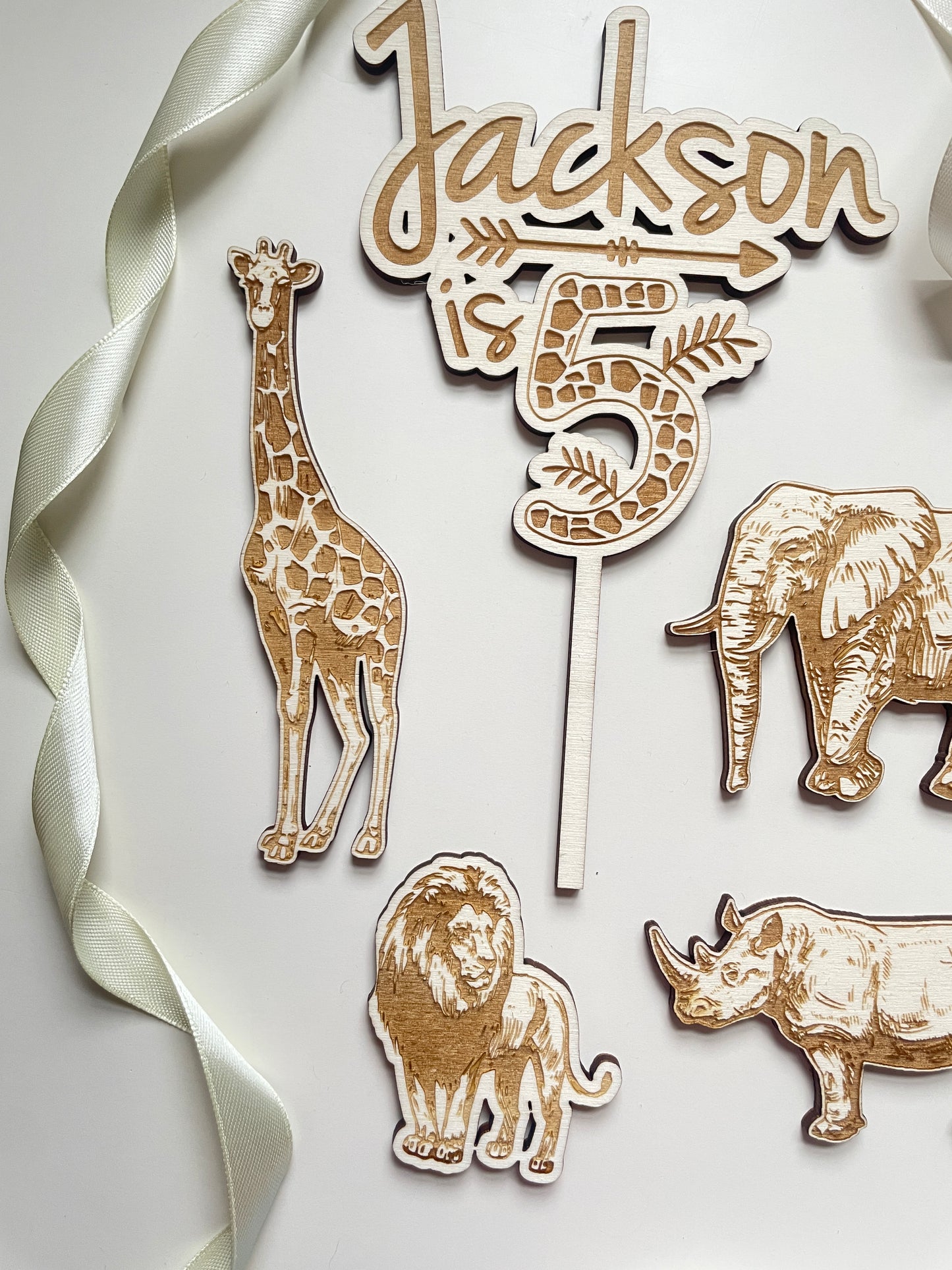 Jungle Safari Themed Birthday Cake Topper | Custom Wood Topper