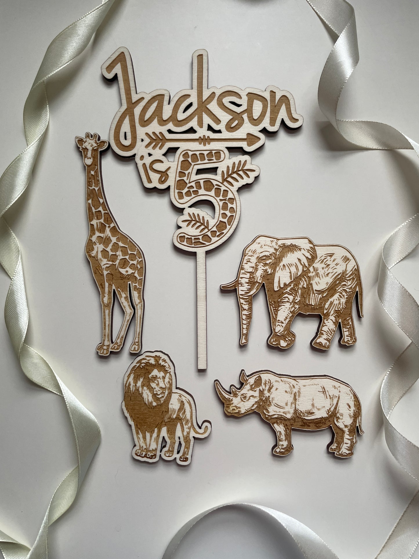 Jungle Safari Themed Birthday Cake Topper | Custom Wood Topper