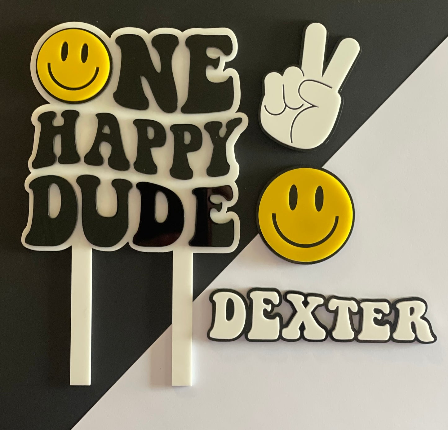 One Happy Dude. Smiley Face | Acrylic cake topper set.