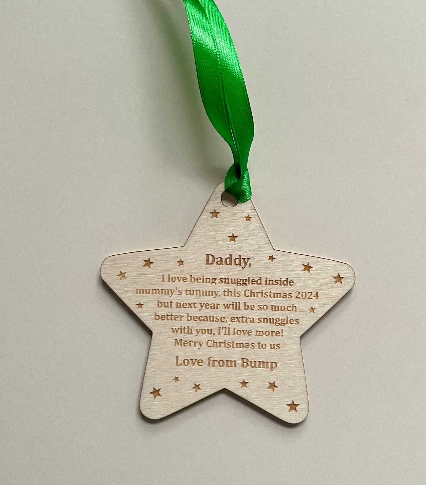 Merry Christmas daddy to be decoration. Christmas 2024. Personalised baby decoration from the bump.  Daddy to be. Grandparents to be.