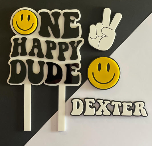 One Happy Dude. Smiley Face | Acrylic cake topper set.