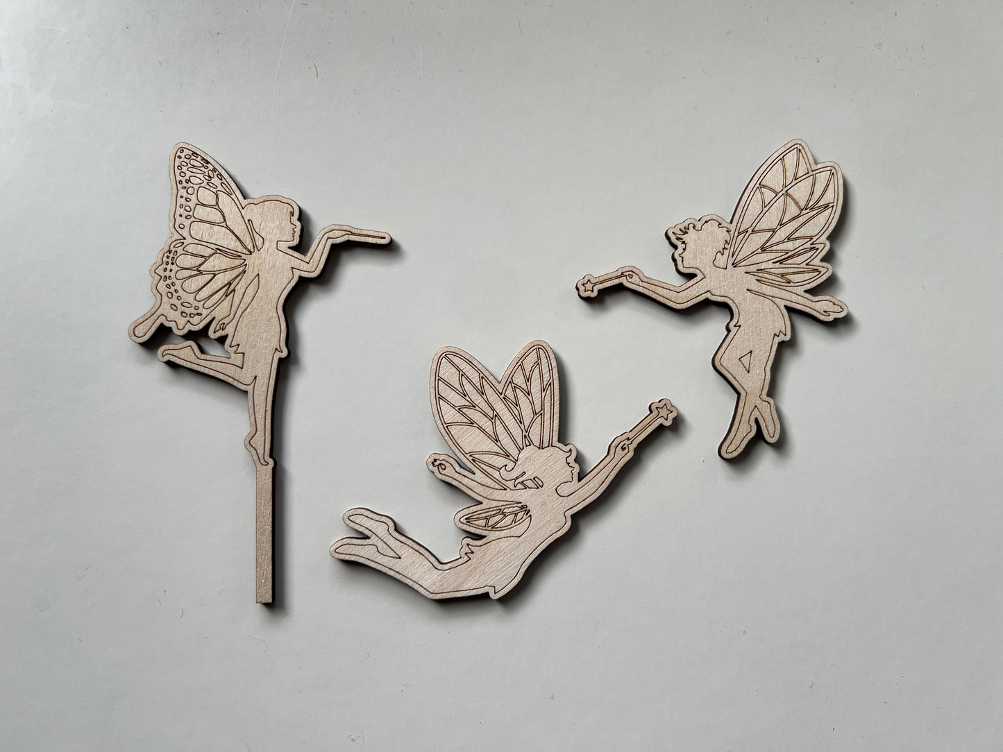 wooden fairy cake topper set with name and age charms 