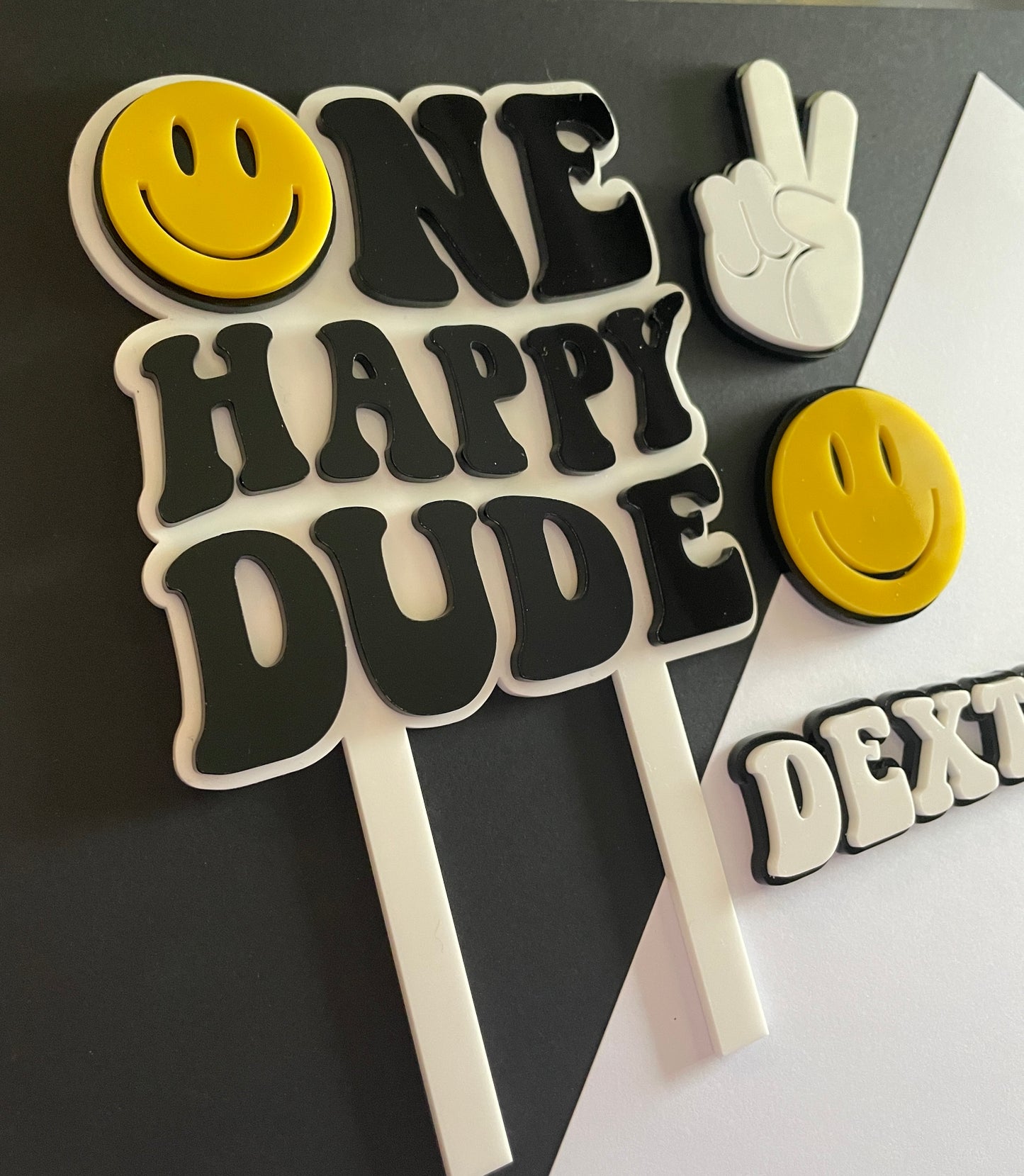 One Happy Dude. Smiley Face | Acrylic cake topper set.
