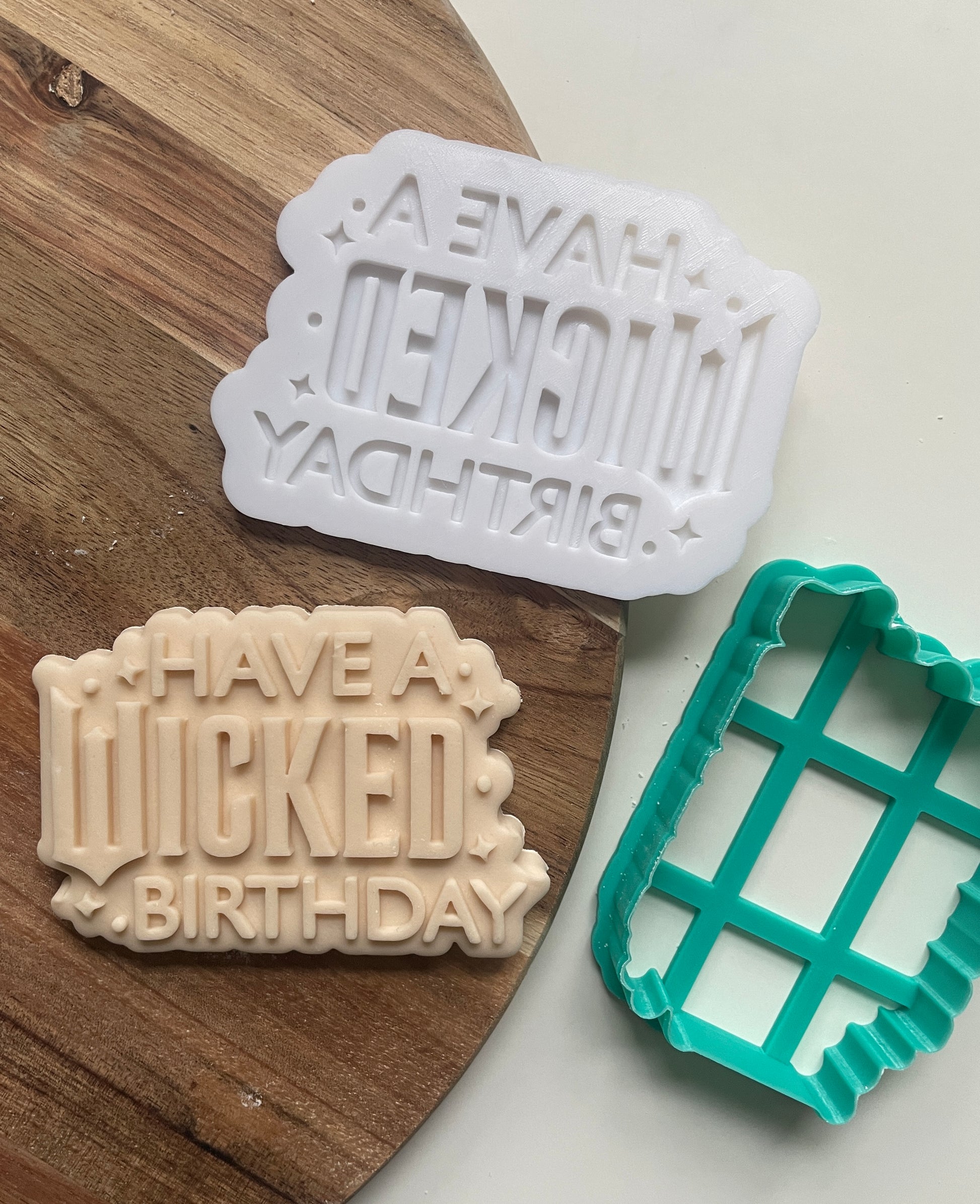 Have a wicked birthday 3D printed debosser Embosser and cutter set for fondant 