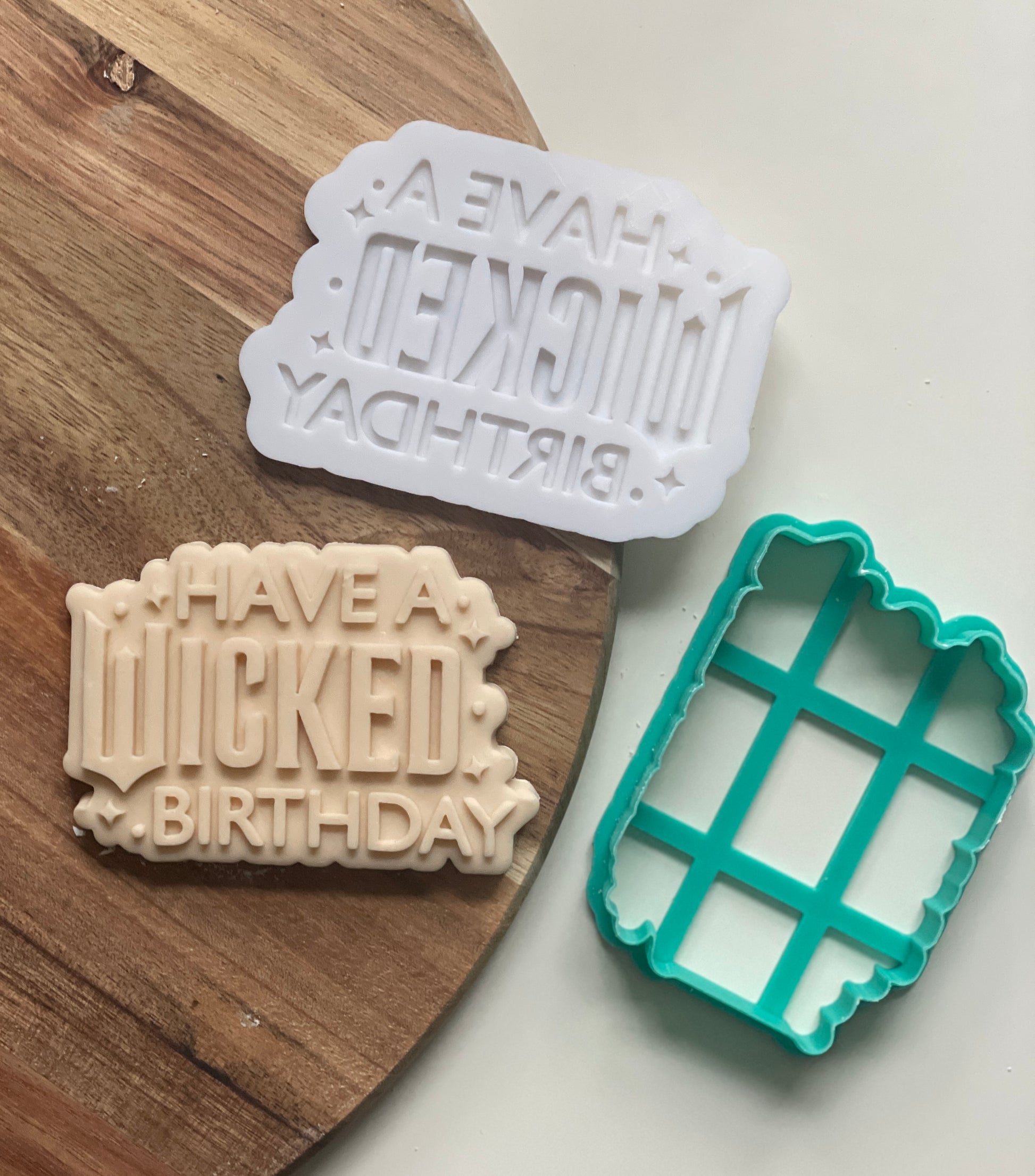 Have a wicked birthday 3D printed debosser Embosser and cutter set for fondant 