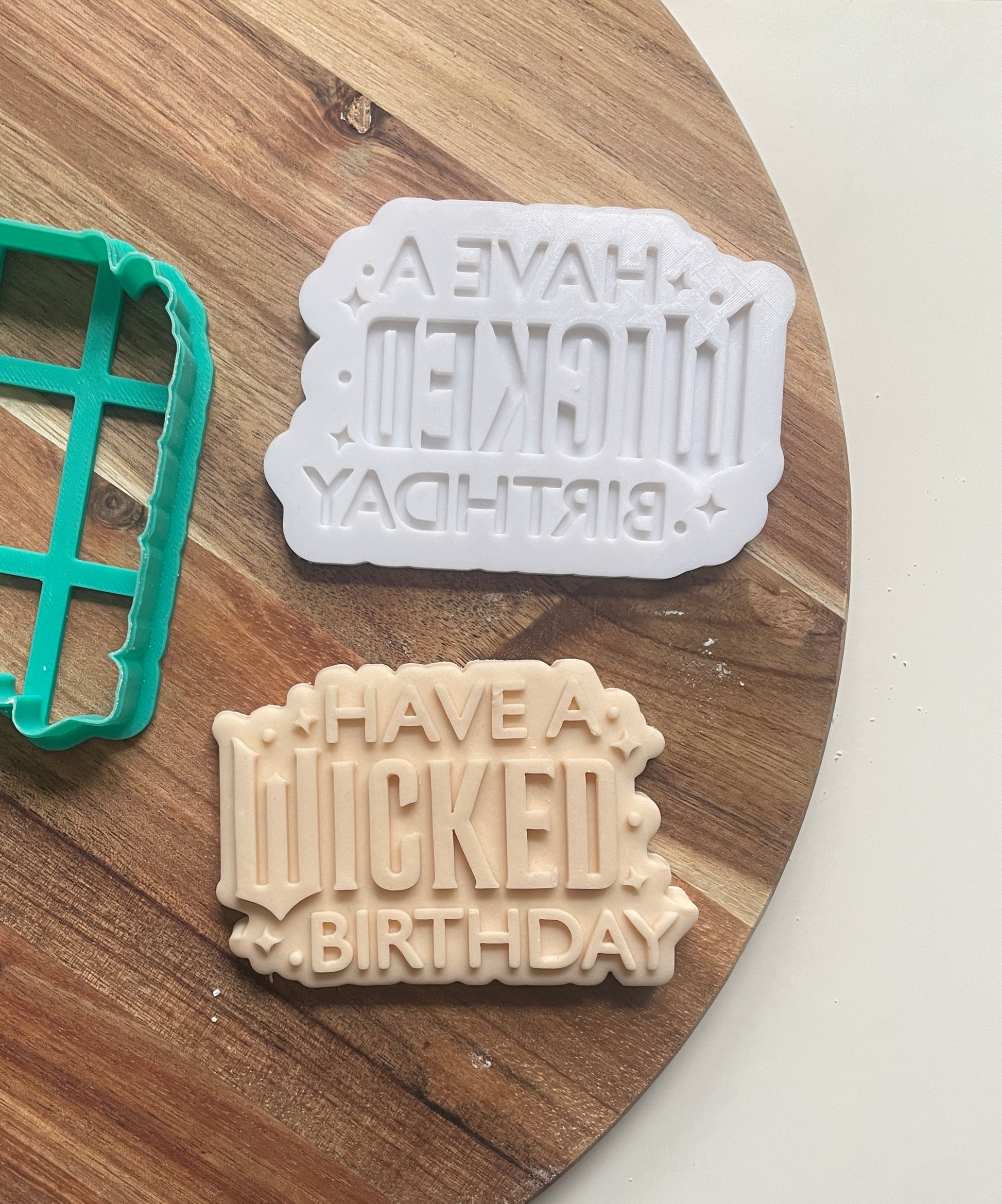 Have a wicked birthday 3D printed debosser Embosser and cutter set for fondant 