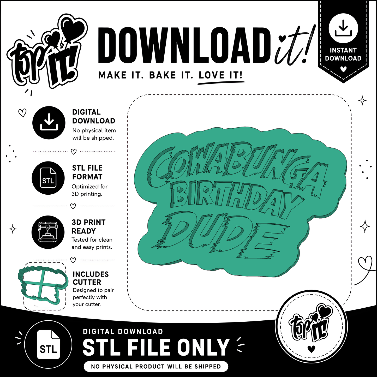 Cowabunga Birthday Dude | Embosser And Cutter STL File